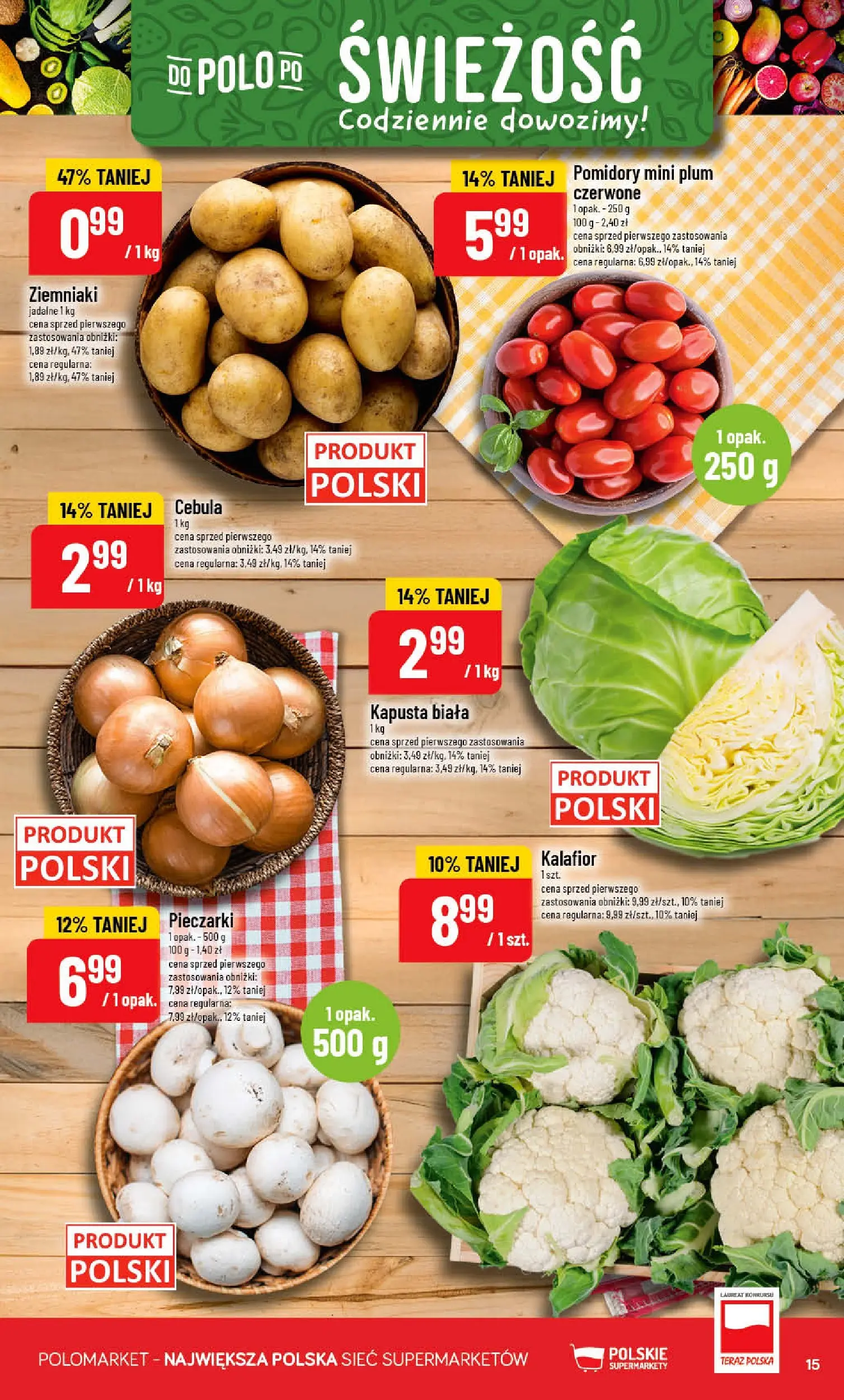 Nowa POLOmarket gazetka od jutra 28.01.2026 (PDF) | Strona: 15 | Produkty: Kalafior, Pomidory, Kapusta biała, Ziemniaki