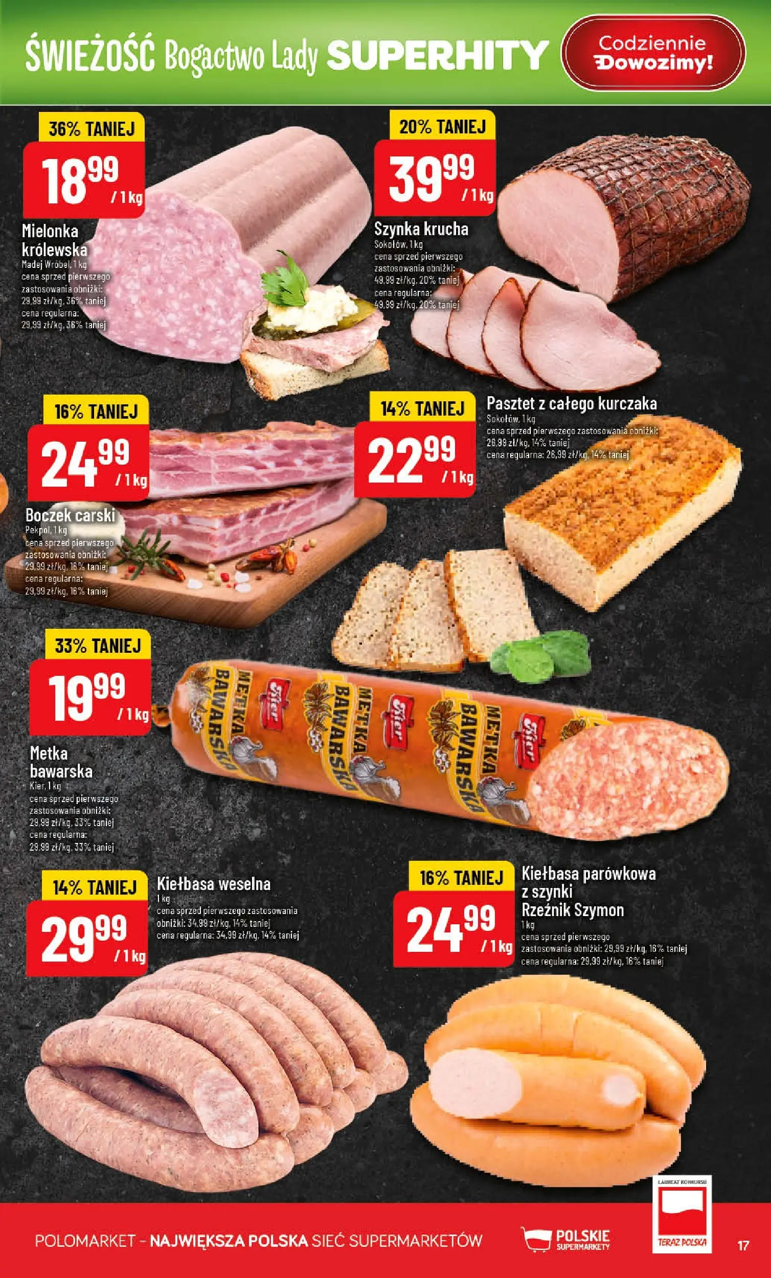 Nowa POLOmarket gazetka od jutra 28.01.2026 (PDF) | Strona: 17 | Produkty: Kiełbasa, Szynka, Boczek