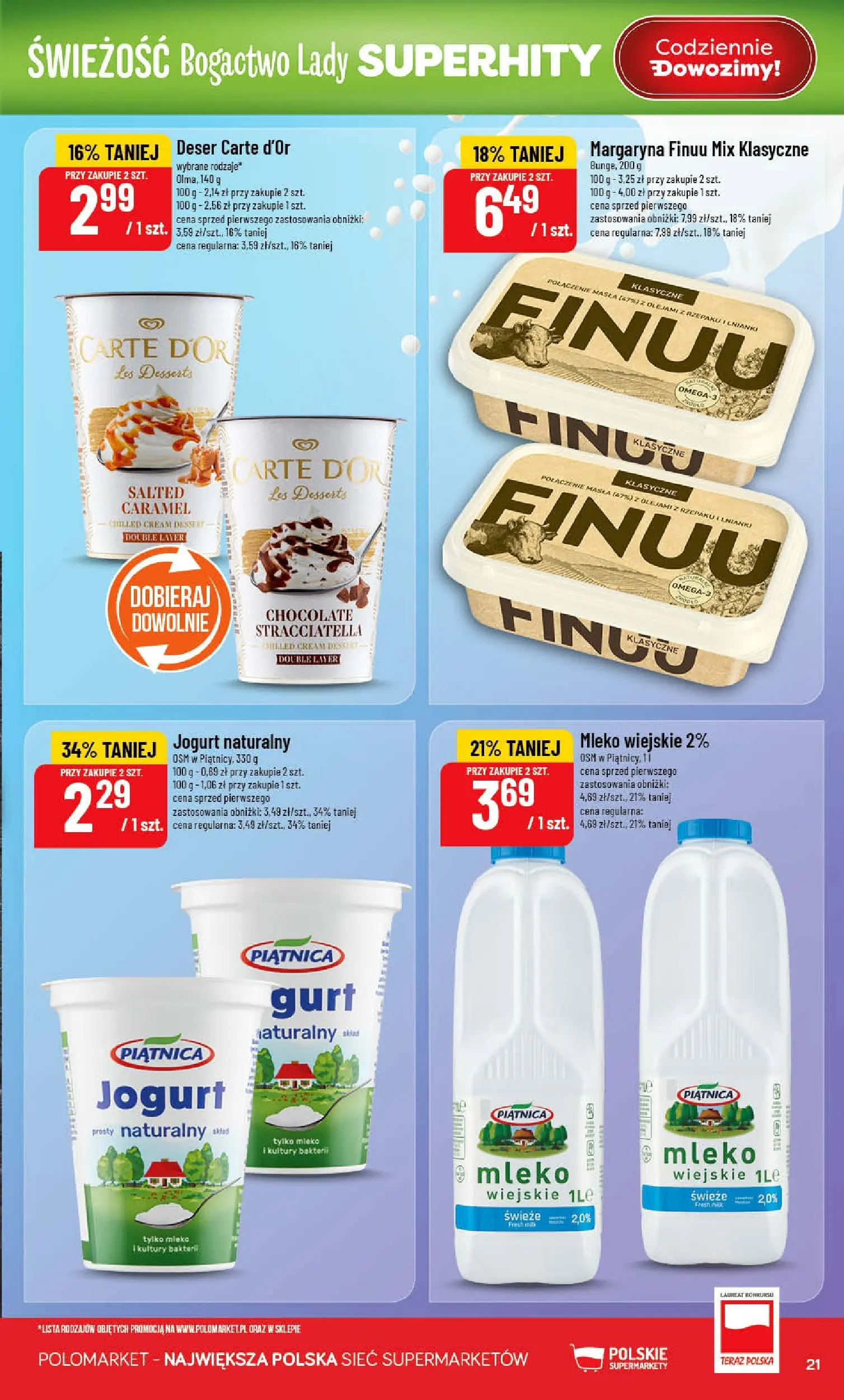 Nowa POLOmarket gazetka od jutra 28.01.2026 (PDF) | Strona: 21 | Produkty: Jogurt naturalny, Margaryna, Mleko, Jogurt