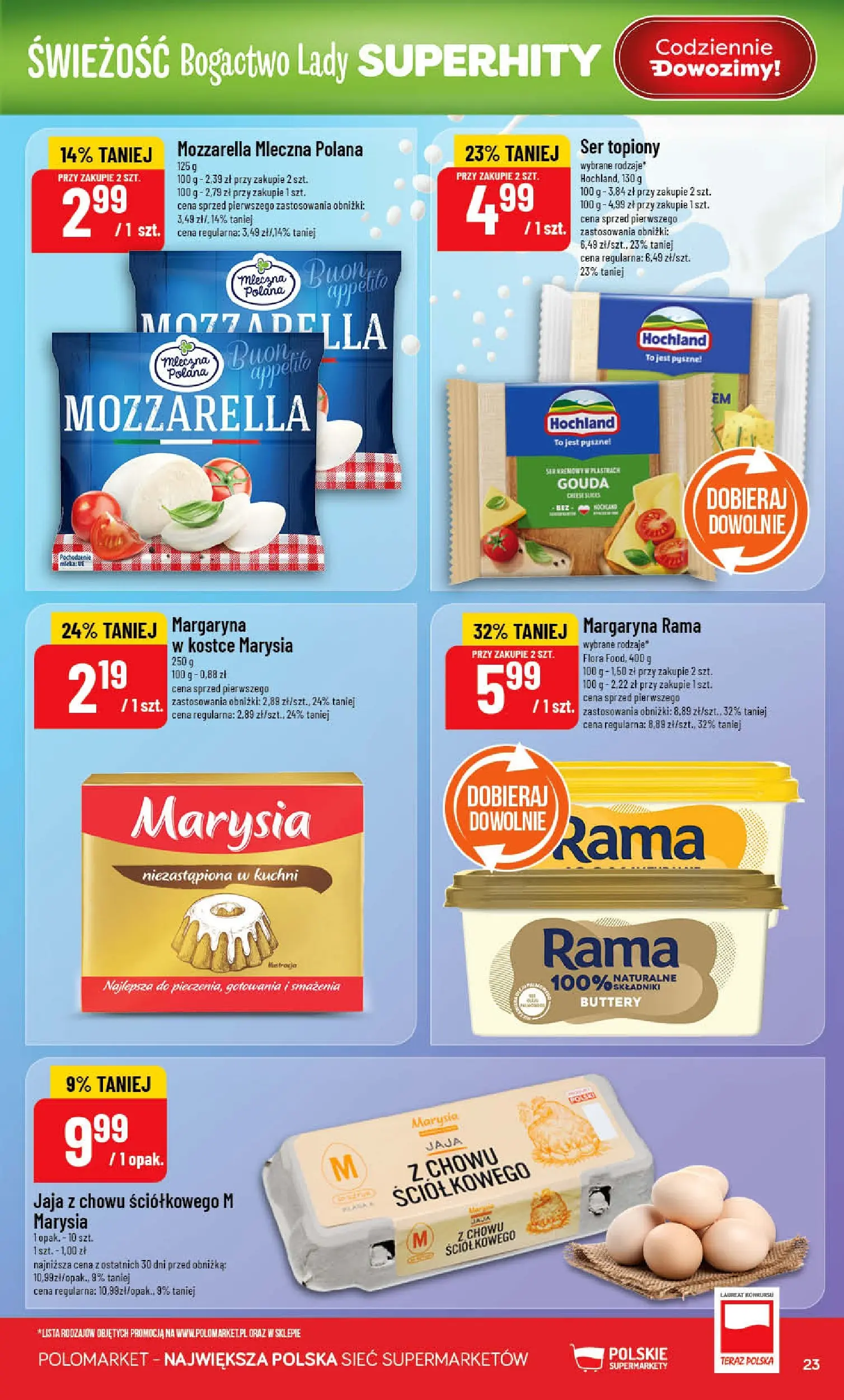Nowa POLOmarket gazetka od jutra 28.01.2026 (PDF) | Strona: 23 | Produkty: Ser topiony, Margaryna, Ser, Mozzarella