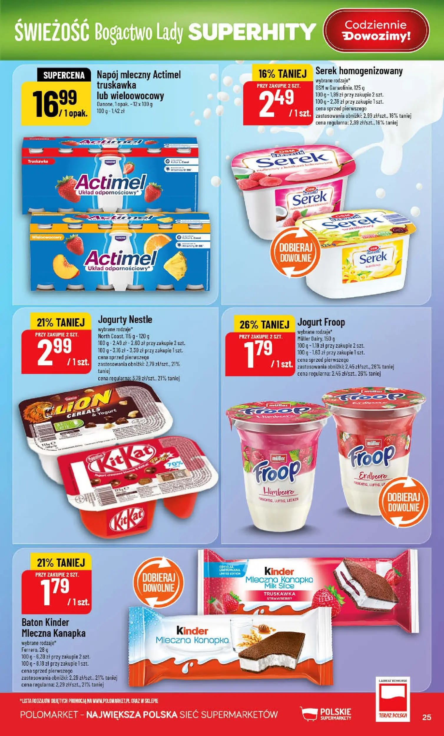 Nowa POLOmarket gazetka od jutra 28.01.2026 (PDF) | Strona: 25 | Produkty: Serek homogenizowany, Serek, Baton, Jogurt