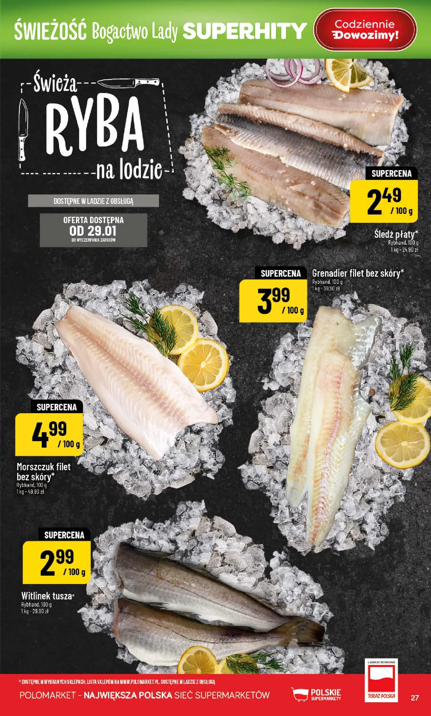 Nowa POLOmarket gazetka od jutra 28.01.2026 (PDF) | Strona: 27 | Produkty: Śledź, Morszczuk, Ryba