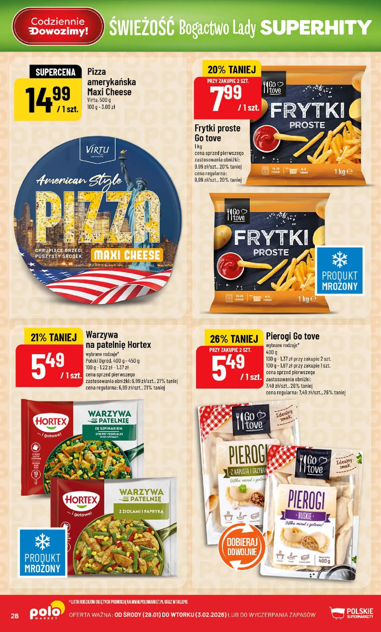 Nowa POLOmarket gazetka od jutra 28.01.2026 (PDF) | Strona: 28 | Produkty: Papryka, Patelnie, Frytki, Warzywa