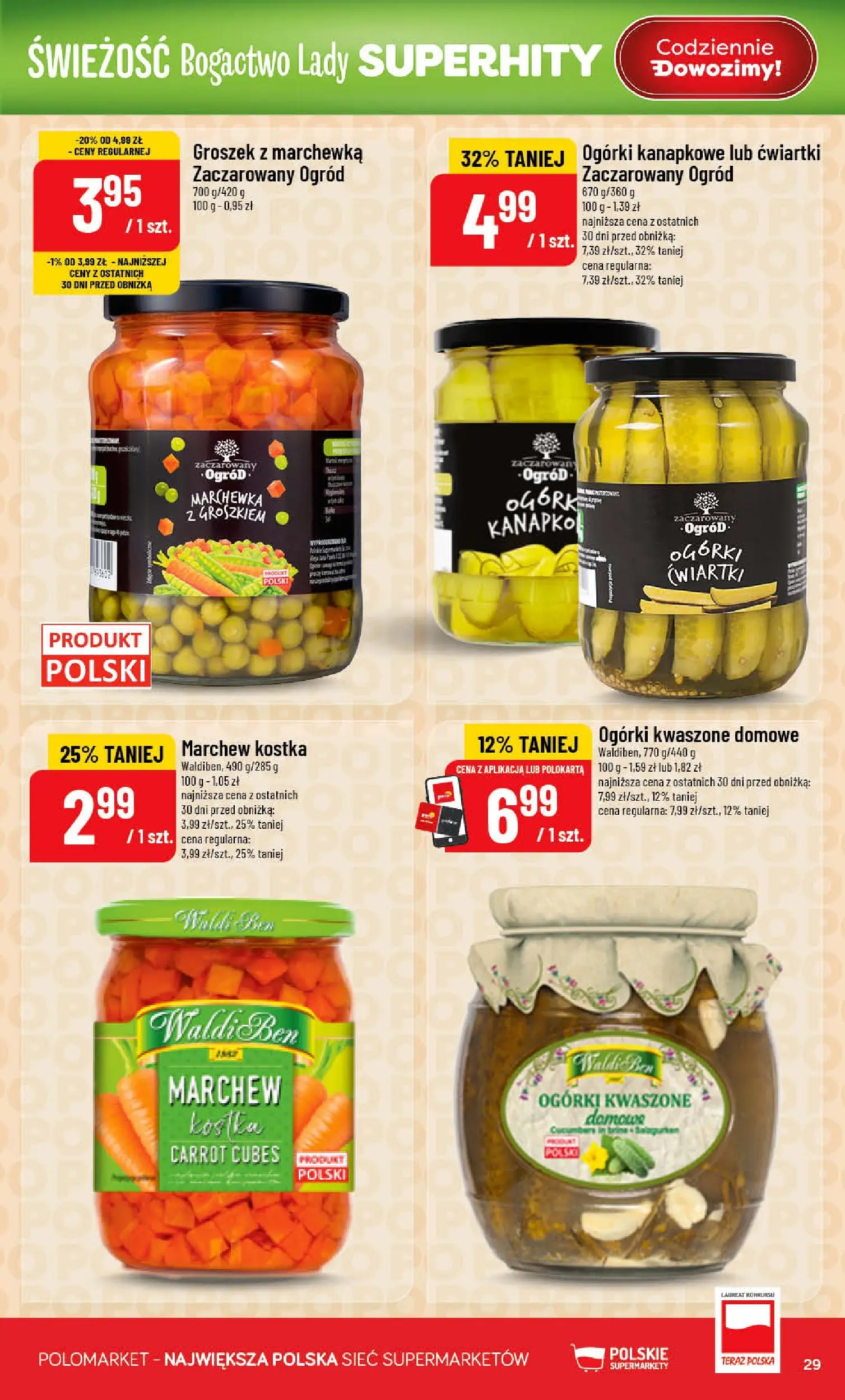 Nowa POLOmarket gazetka od jutra 28.01.2026 (PDF) | Strona: 29 | Produkty: Groszek, Marchewka, Ogórki, Marchewka z groszkiem