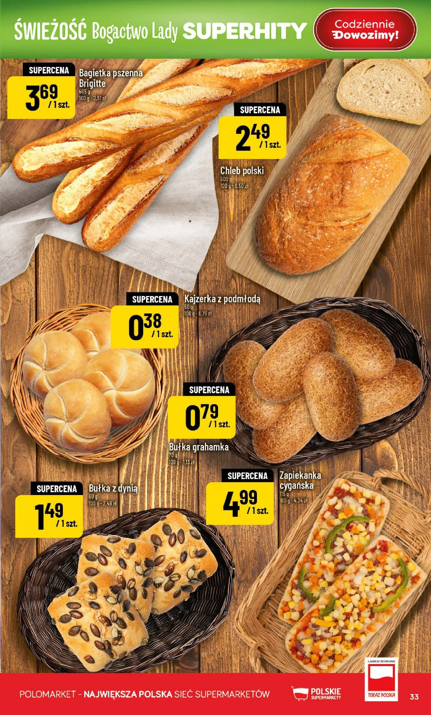Nowa POLOmarket gazetka od jutra 28.01.2026 (PDF) | Strona: 33 | Produkty: Dynia, Zapiekanka, Bagietka, Chleb