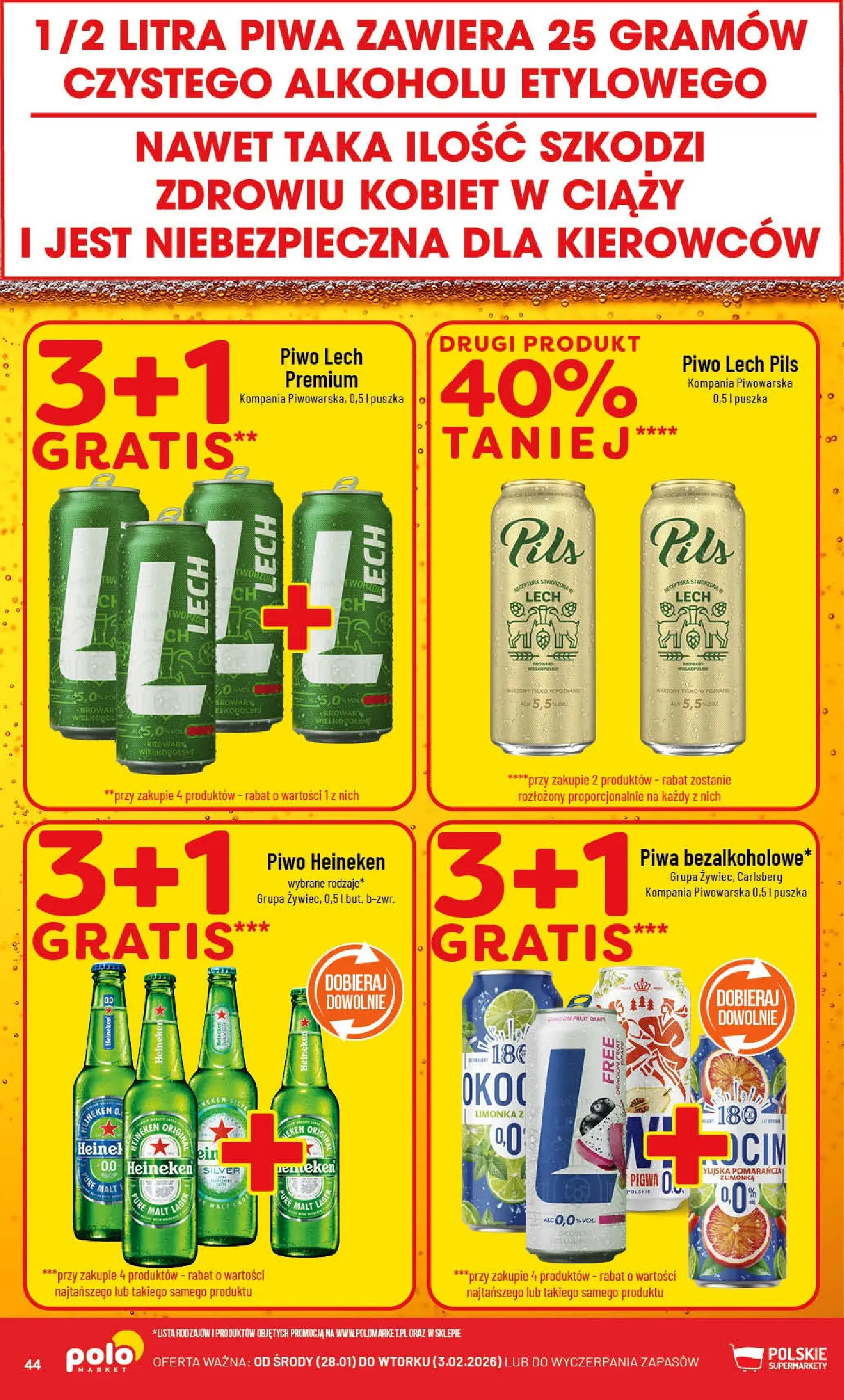 Nowa POLOmarket gazetka od jutra 28.01.2026 (PDF) | Strona: 44 | Produkty: Limonka, Pigwa, Piwo, Heineken