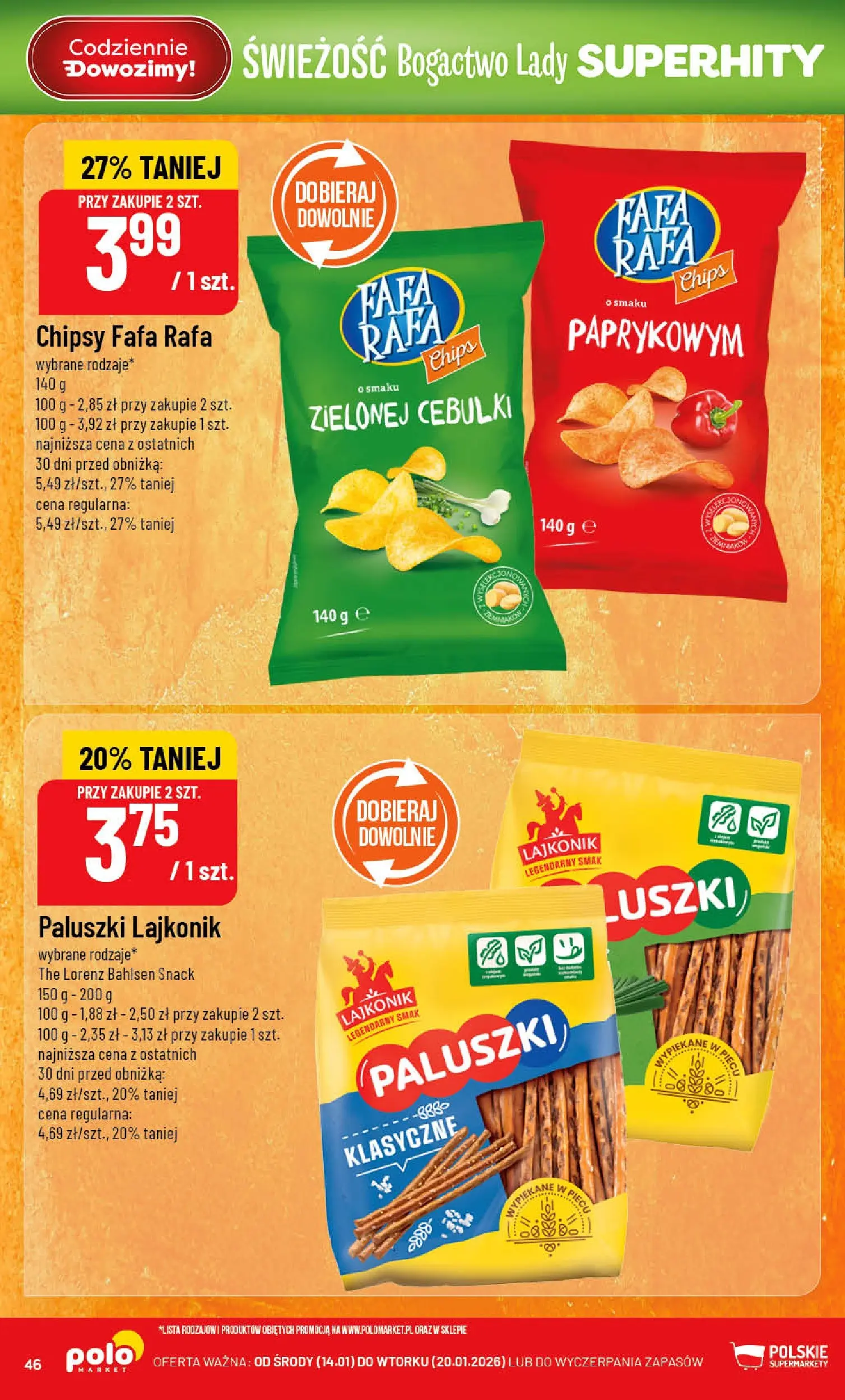 Nowa POLOmarket gazetka od jutra 28.01.2026 (PDF) | Strona: 46 | Produkty: Chipsy, Paluszki