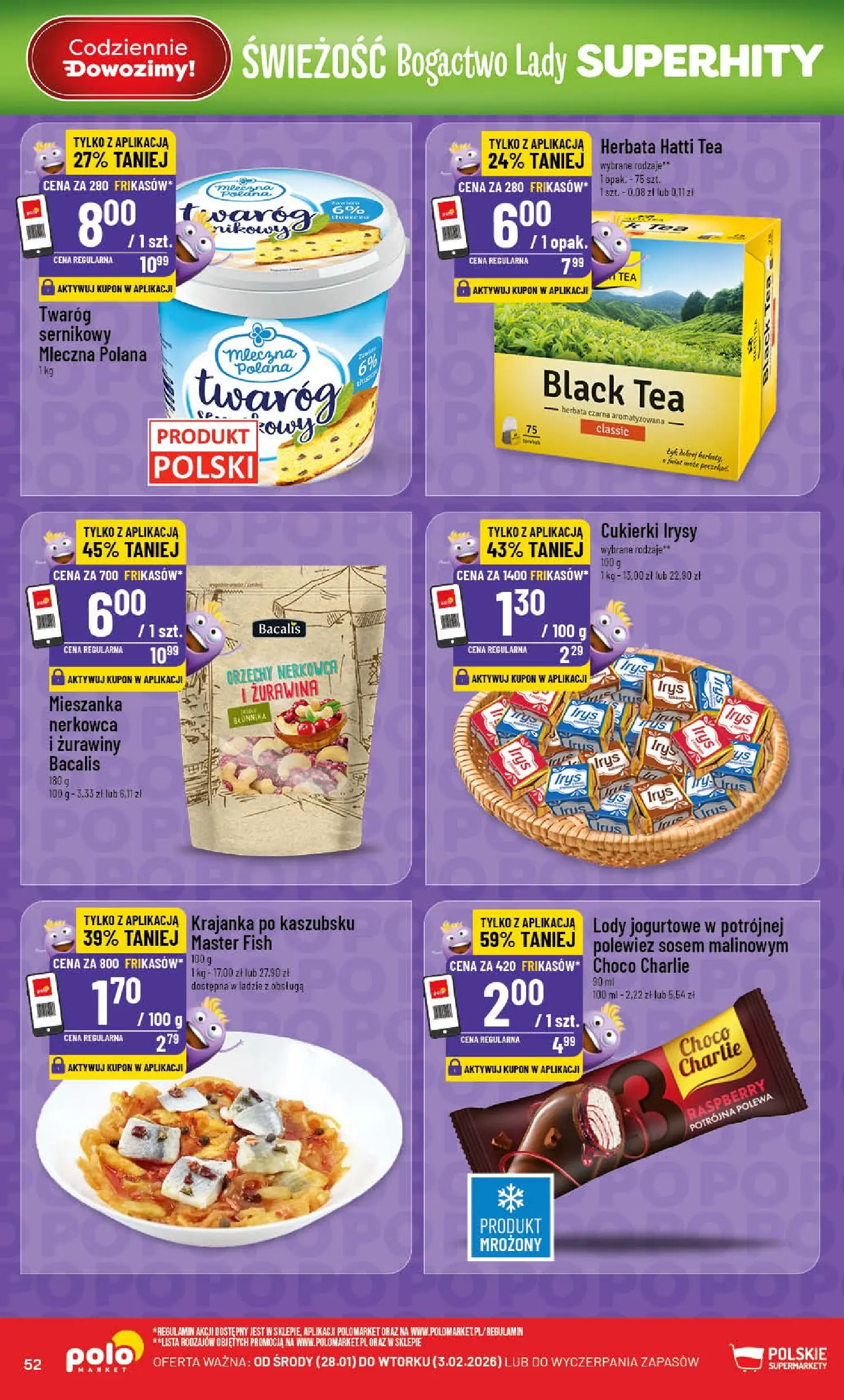 Nowa POLOmarket gazetka od jutra 28.01.2026 (PDF) | Strona: 52 | Produkty: Herbata, Cukierki, Orzechy, Lody