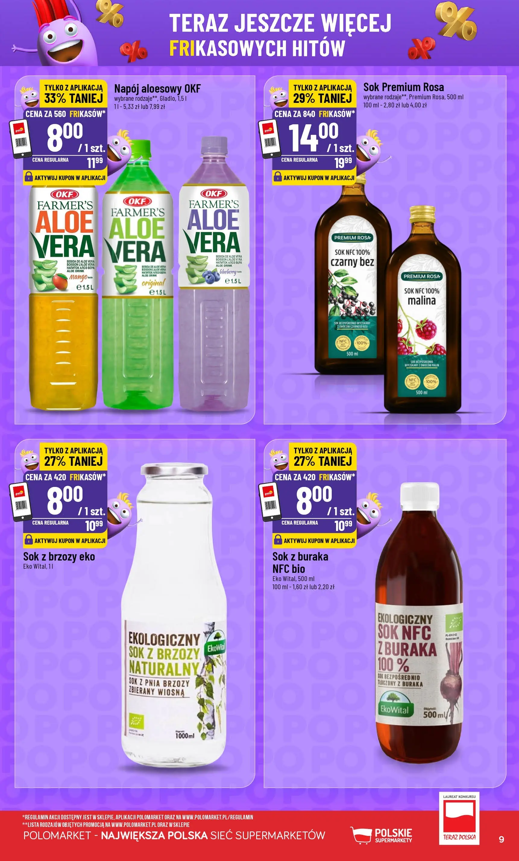 Nowa POLOmarket gazetka od jutra 28.01.2026 (PDF) | Strona: 9 | Produkty: Sok z brzozy, Malina, Napój aloesowy, Sok