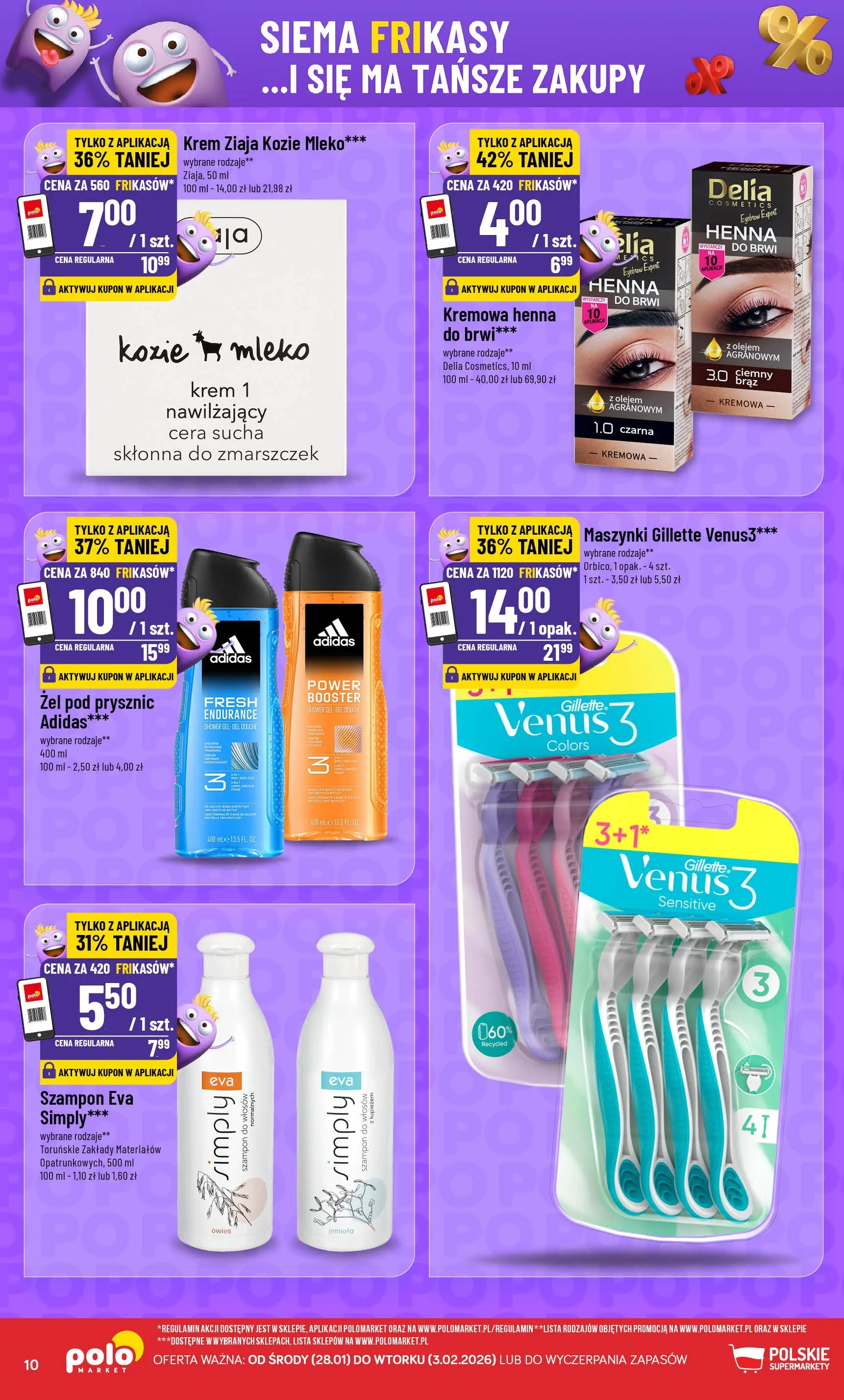 Nowa POLOmarket gazetka od jutra 28.01.2026 (PDF) | Strona: 10 | Produkty: Gillette, Prysznic, Szampon, Krem
