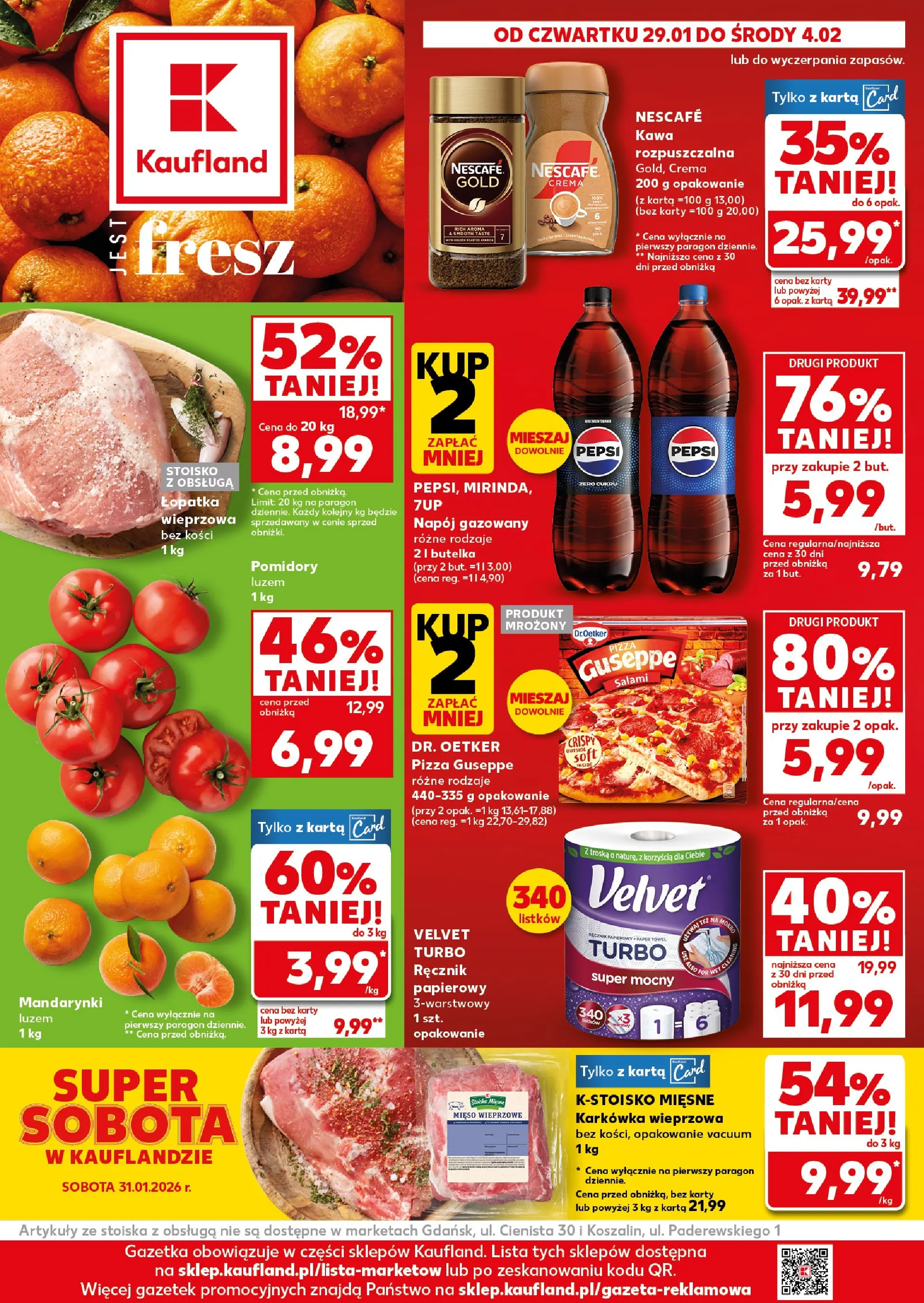 Kaufland gazetka od 29.01.2026 - od jutra PDF | Strona: 1 | Produkty: Karkówka, Mięso, Pepsi, Pizza