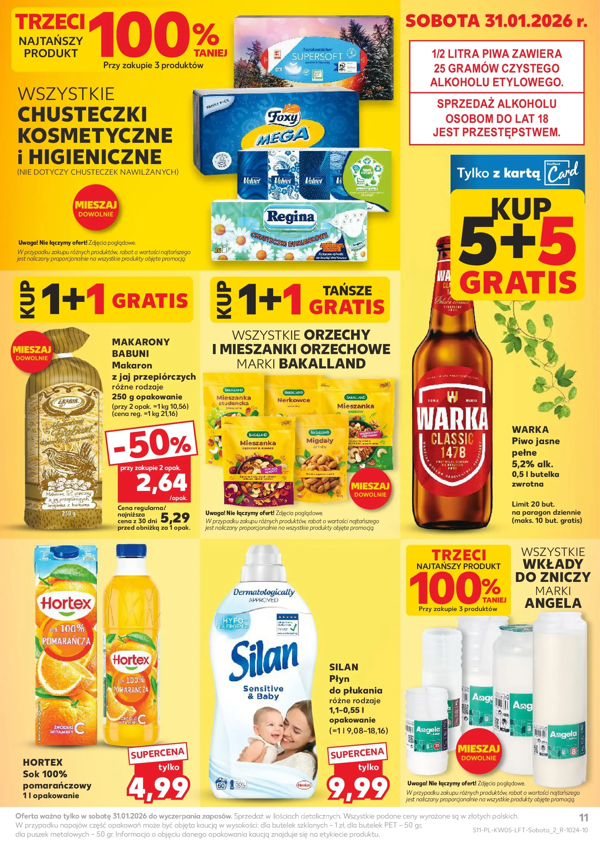 Kaufland gazetka od 29.01.2026 - od jutra PDF | Strona: 11 | Produkty: Sok, Piwo, Makaron, Orzechy