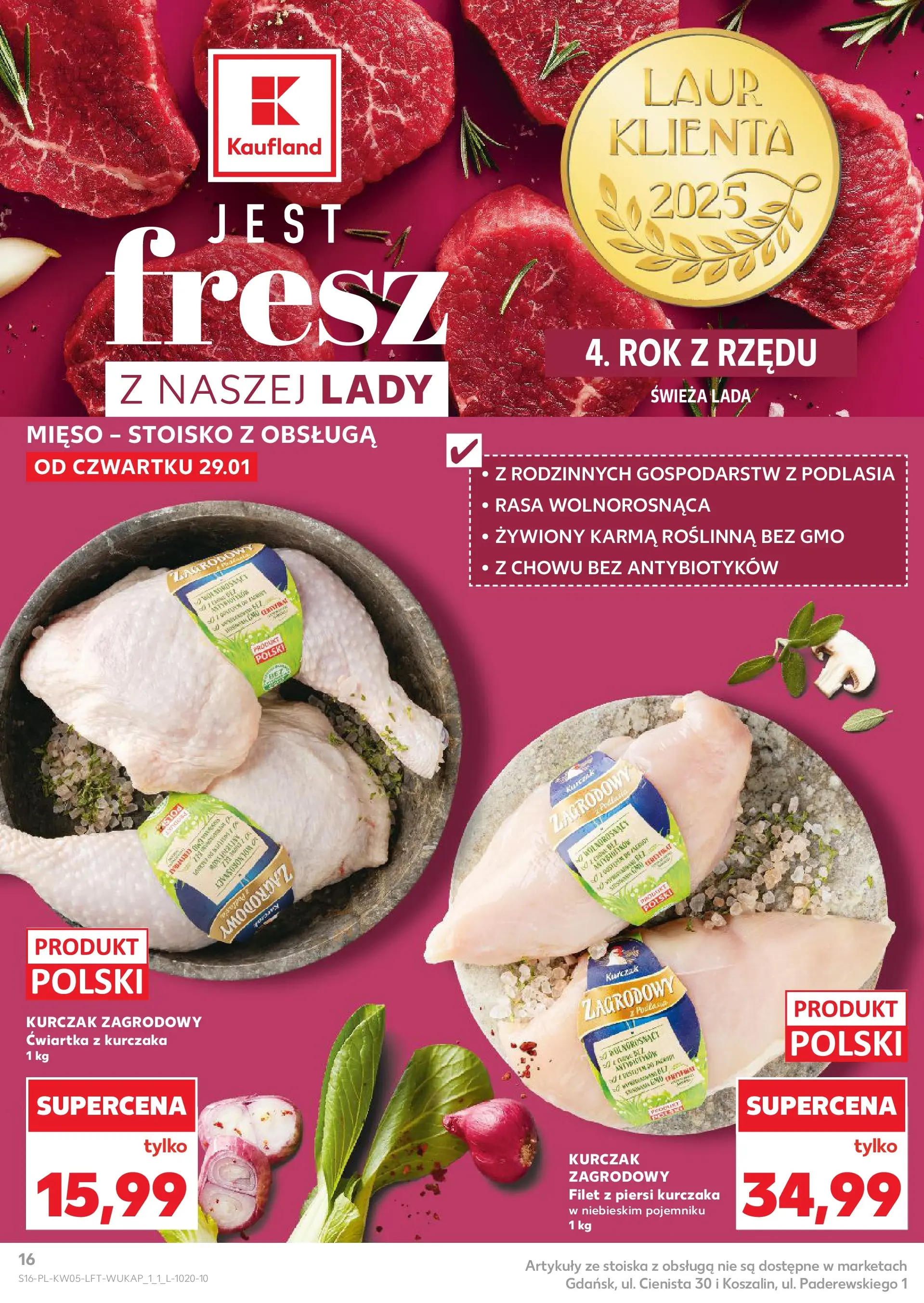 Kaufland gazetka od 29.01.2026 - od jutra PDF | Strona: 16 | Produkty: Kurczak, Piersi, Kurczak zagrodowy, Filet z piersi kurczaka