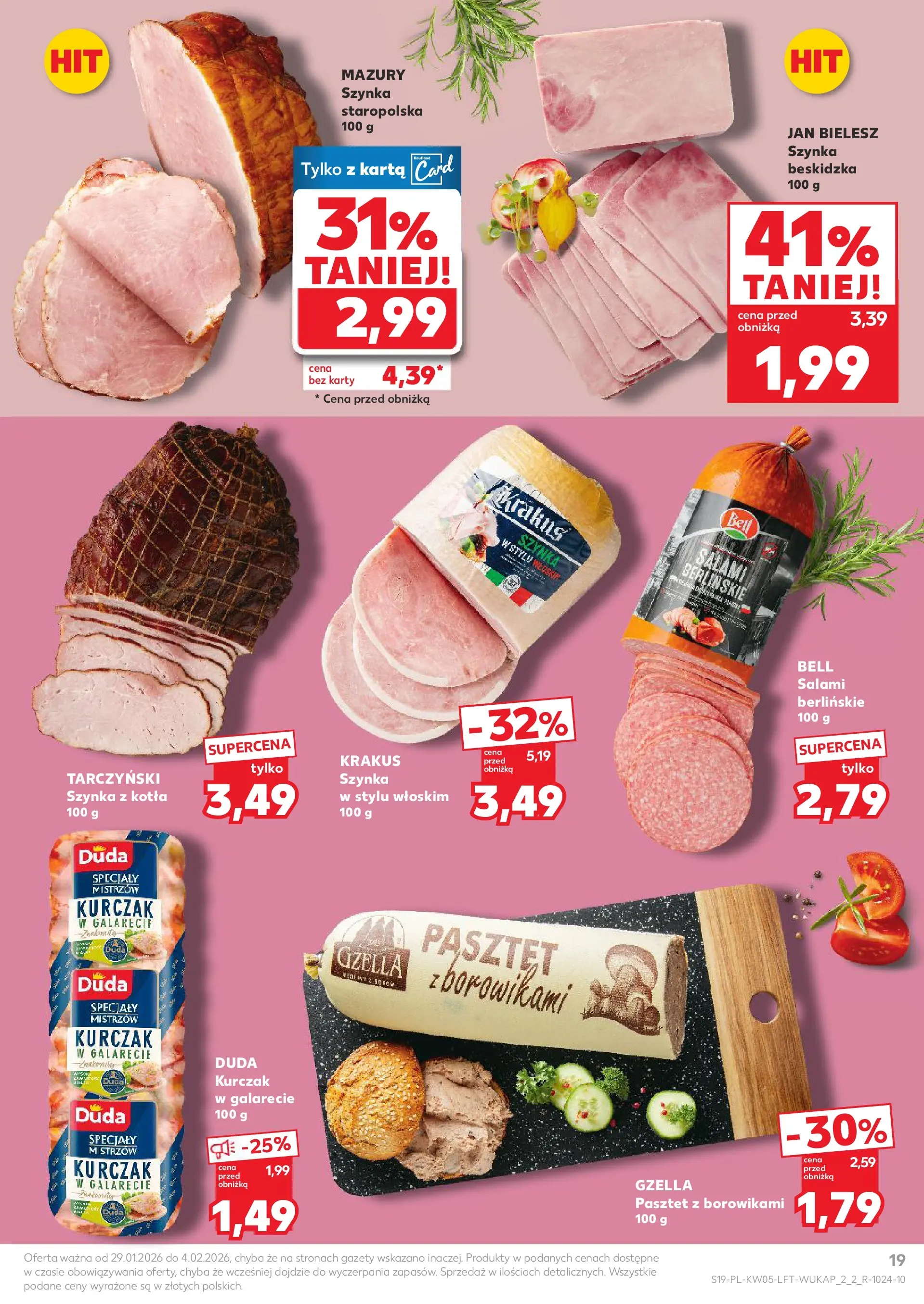 Kaufland gazetka od 29.01.2026 - od jutra PDF | Strona: 19 | Produkty: Karta, Bell, Szynka, Salami