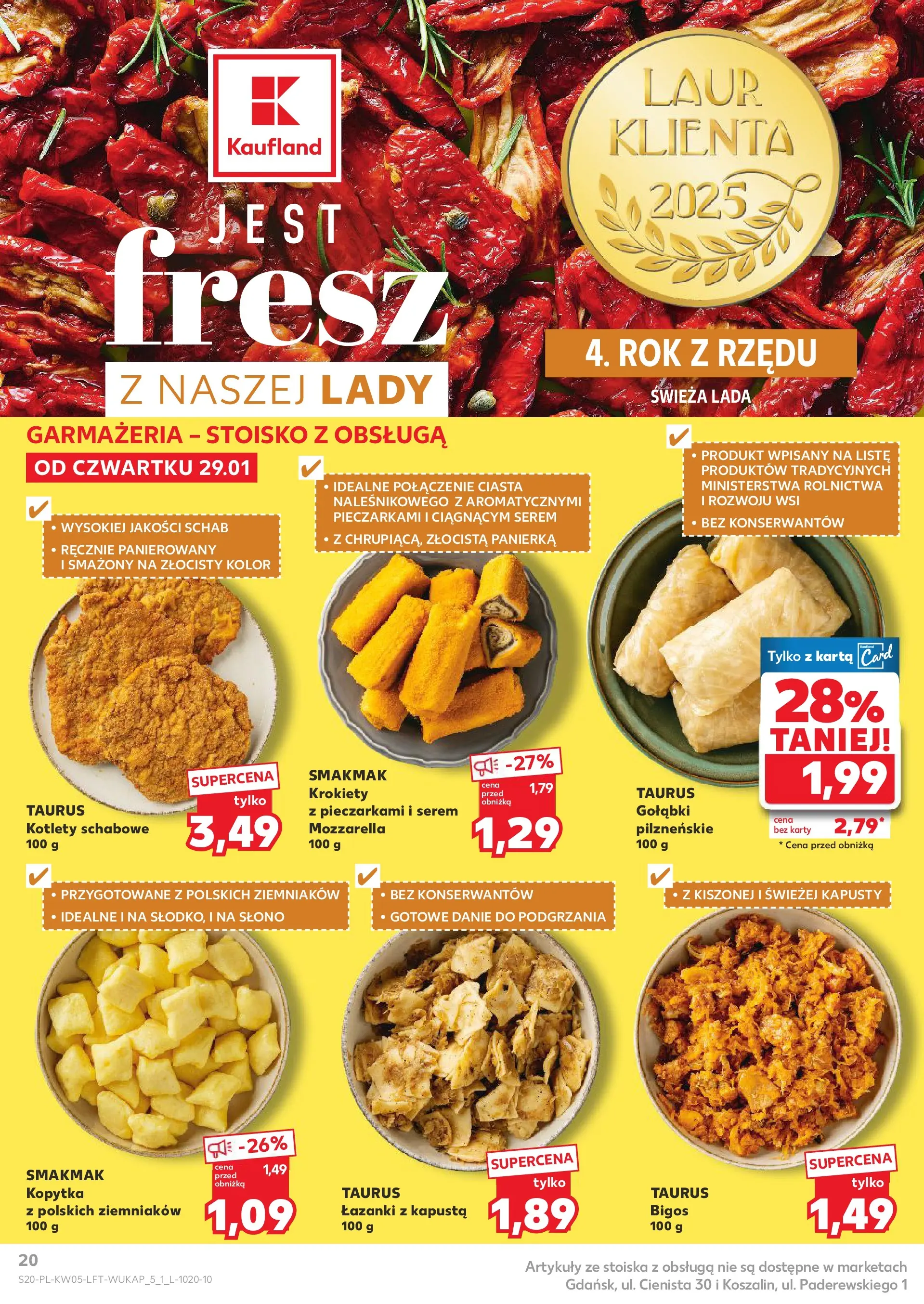 Kaufland gazetka od 29.01.2026 - od jutra PDF | Strona: 20 | Produkty: Karta, Schab, Mozzarella, Kopytka
