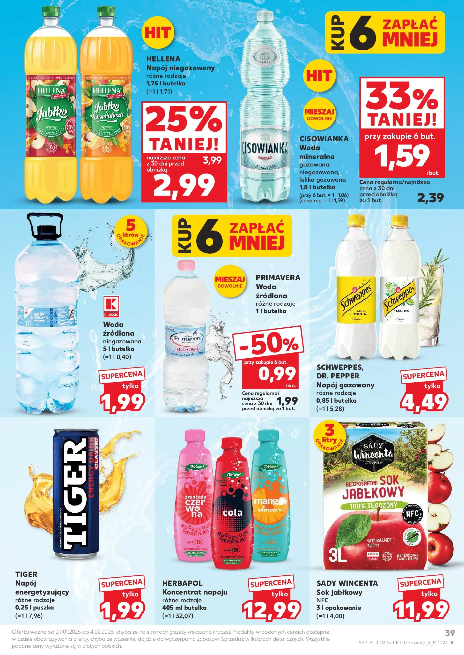 Kaufland gazetka od 29.01.2026 - od jutra PDF | Strona: 39 | Produkty: Sok jabłkowy, Woda źródlana, Sok, Woda