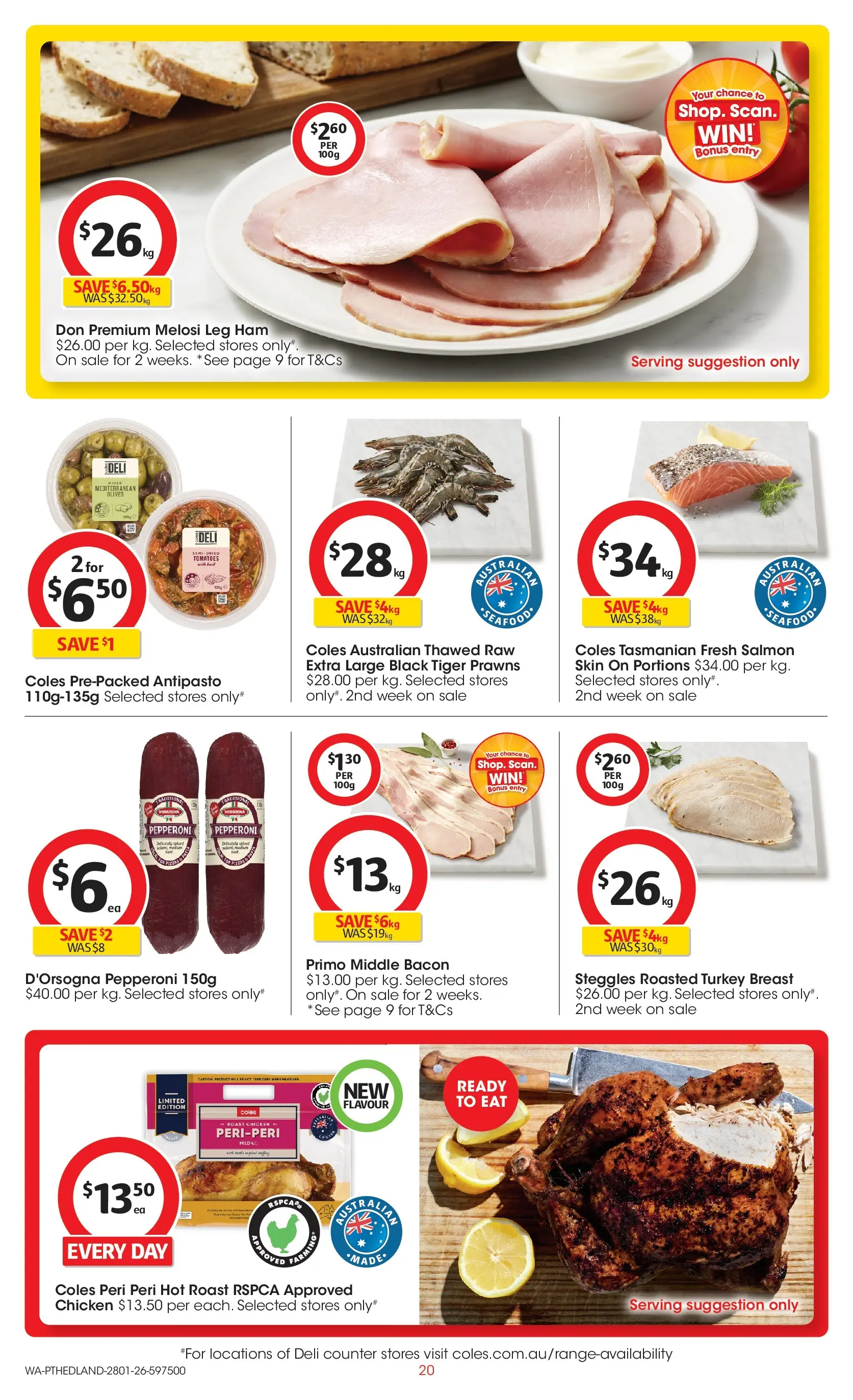 ﻿Coles catalogue valid from 25/01/2026 > Online Australia | Page: 20 | Products: Ham, Chicken, Spices, Salmon