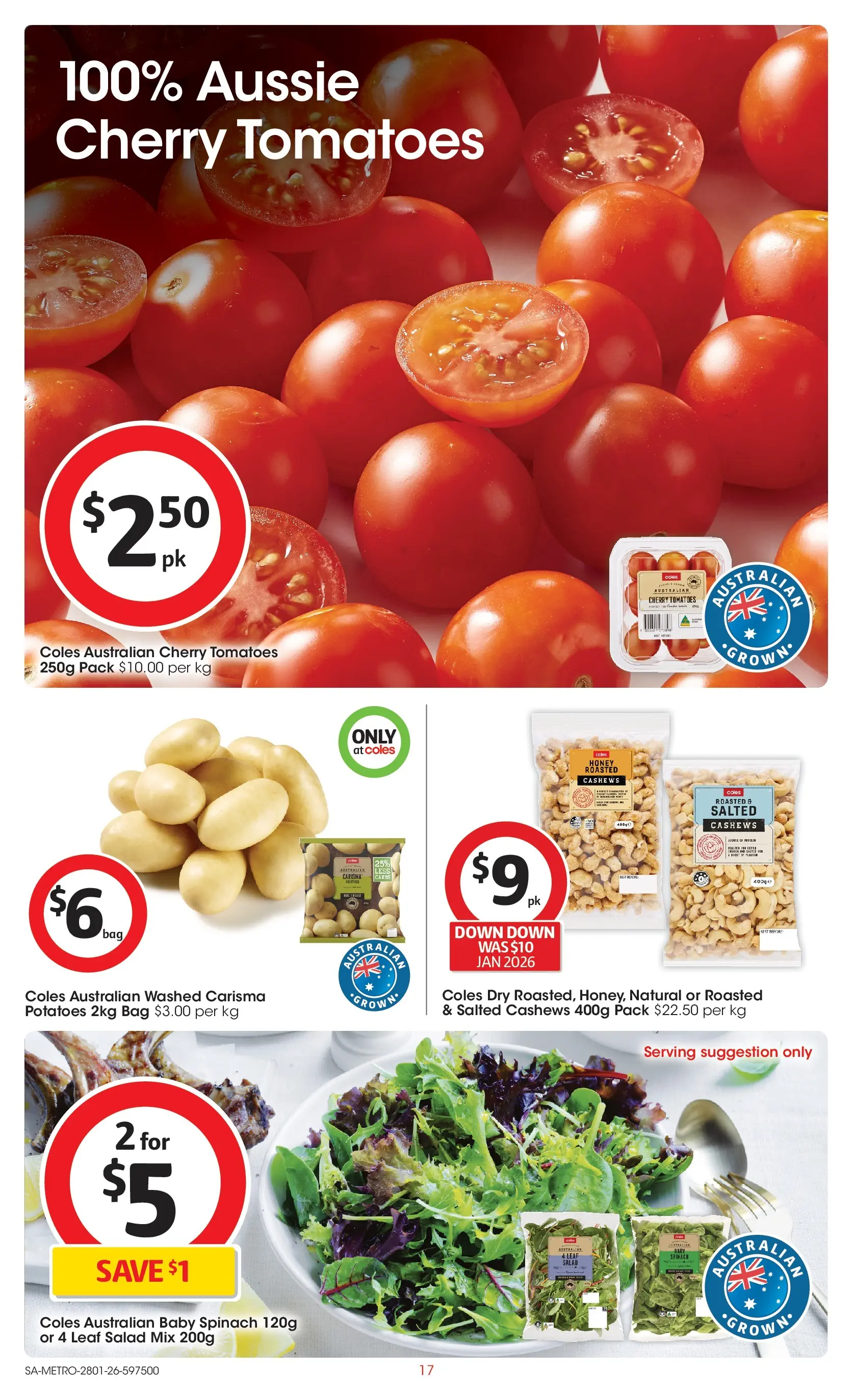﻿Coles catalogue valid from 28/01/2026 > Online Australia | Page: 17 | Products: Tomatoes, Potatoes, Spinach, Bag