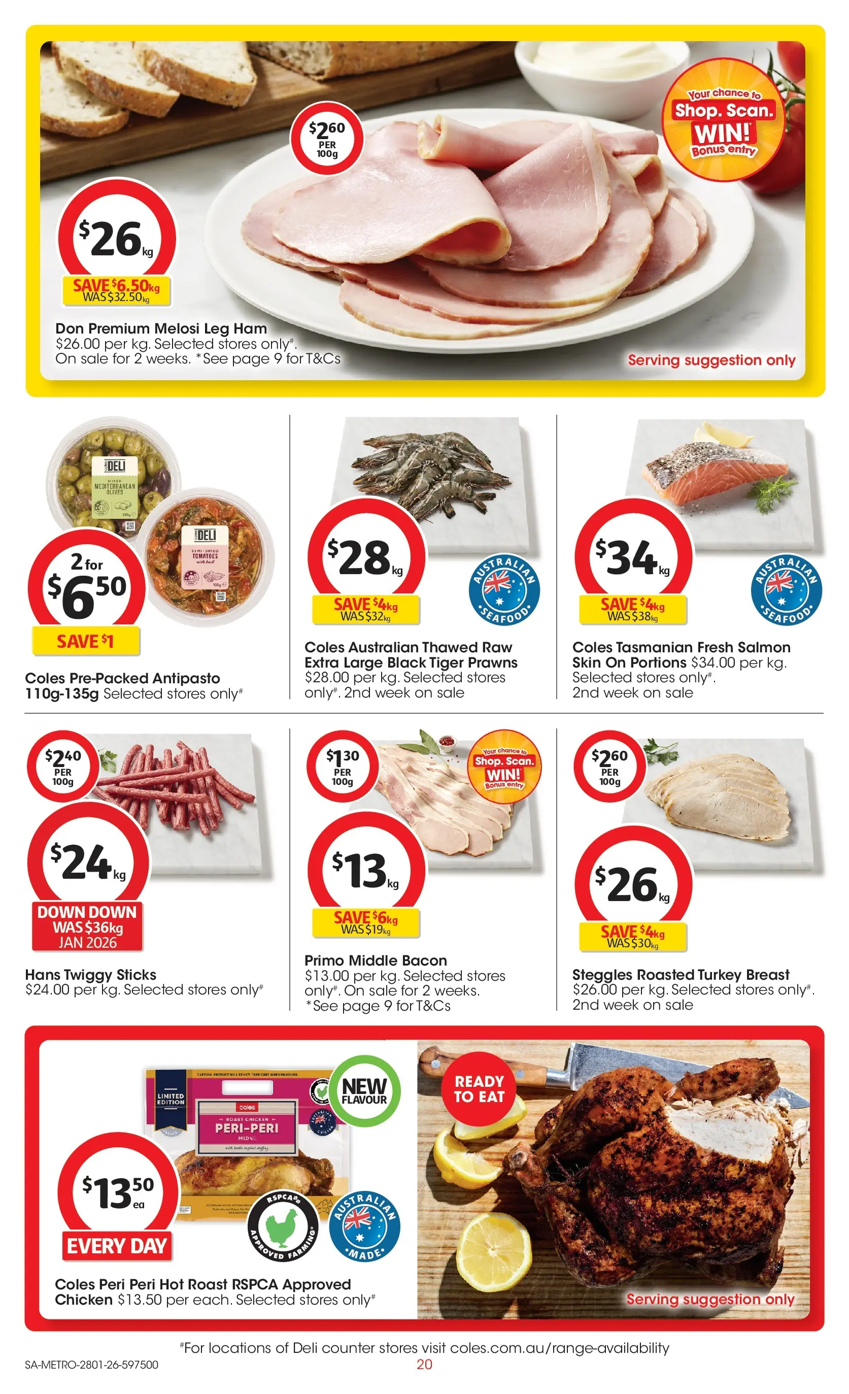 ﻿Coles catalogue valid from 28/01/2026 > Online Australia | Page: 20 | Products: Bacon, Ham, Tomatoes, Salmon