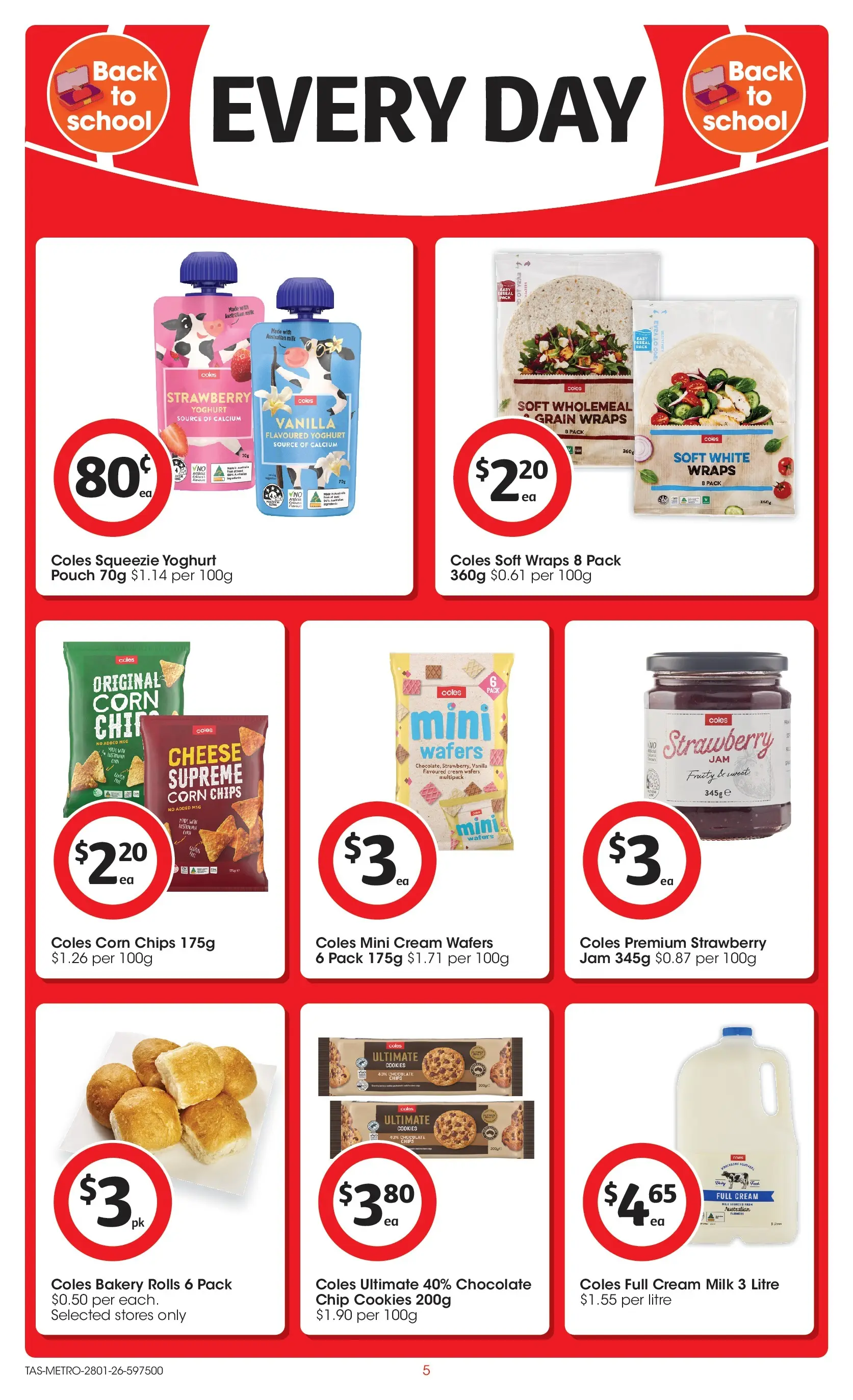 ﻿Coles catalogue valid from 25/01/2026 > Online Australia | Page: 5 | Products: Cheese, Chips, Cream, Bakery