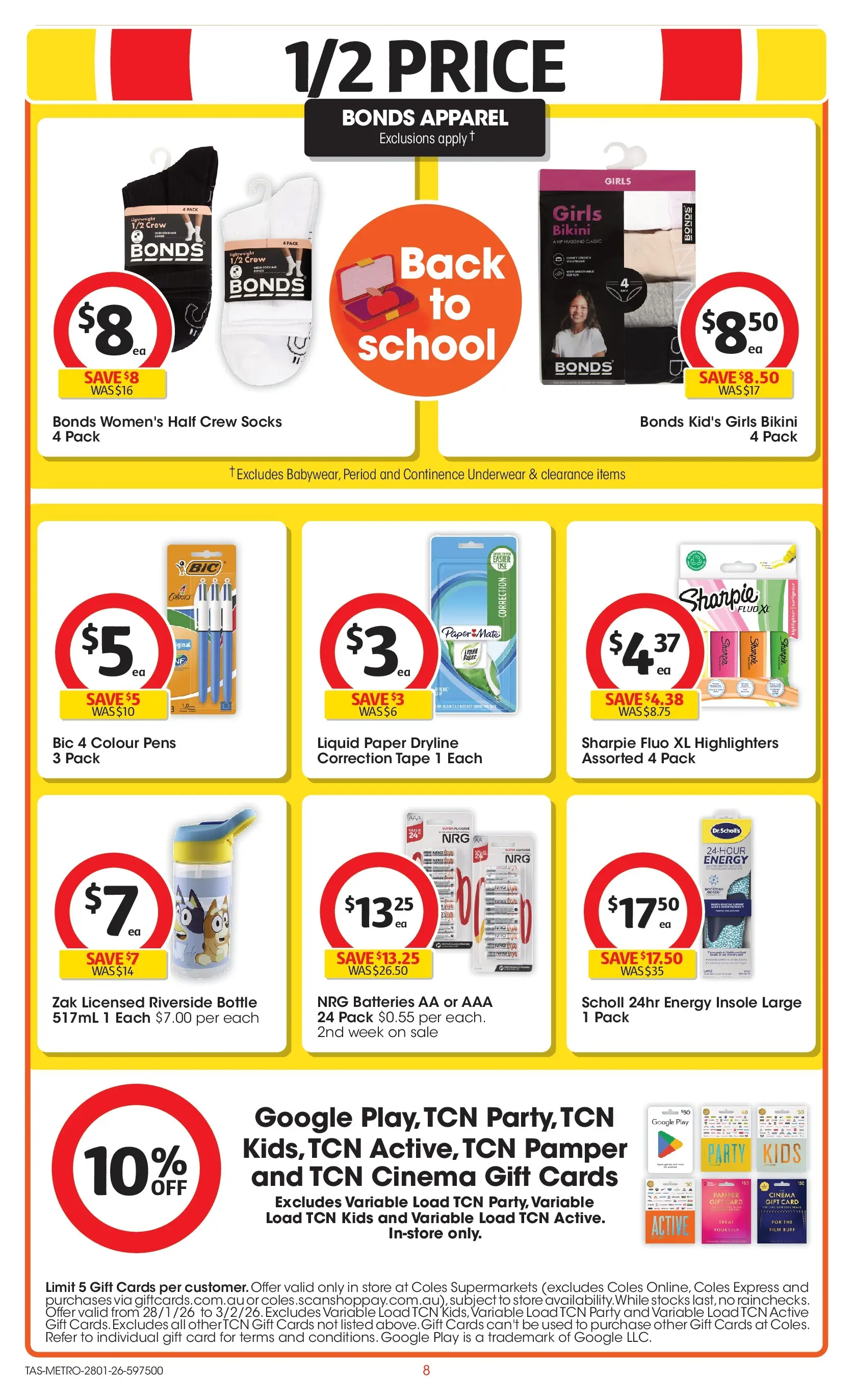 ﻿Coles catalogue valid from 25/01/2026 > Online Australia | Page: 8 | Products: Bikini, Underwear, Socks, Batteries