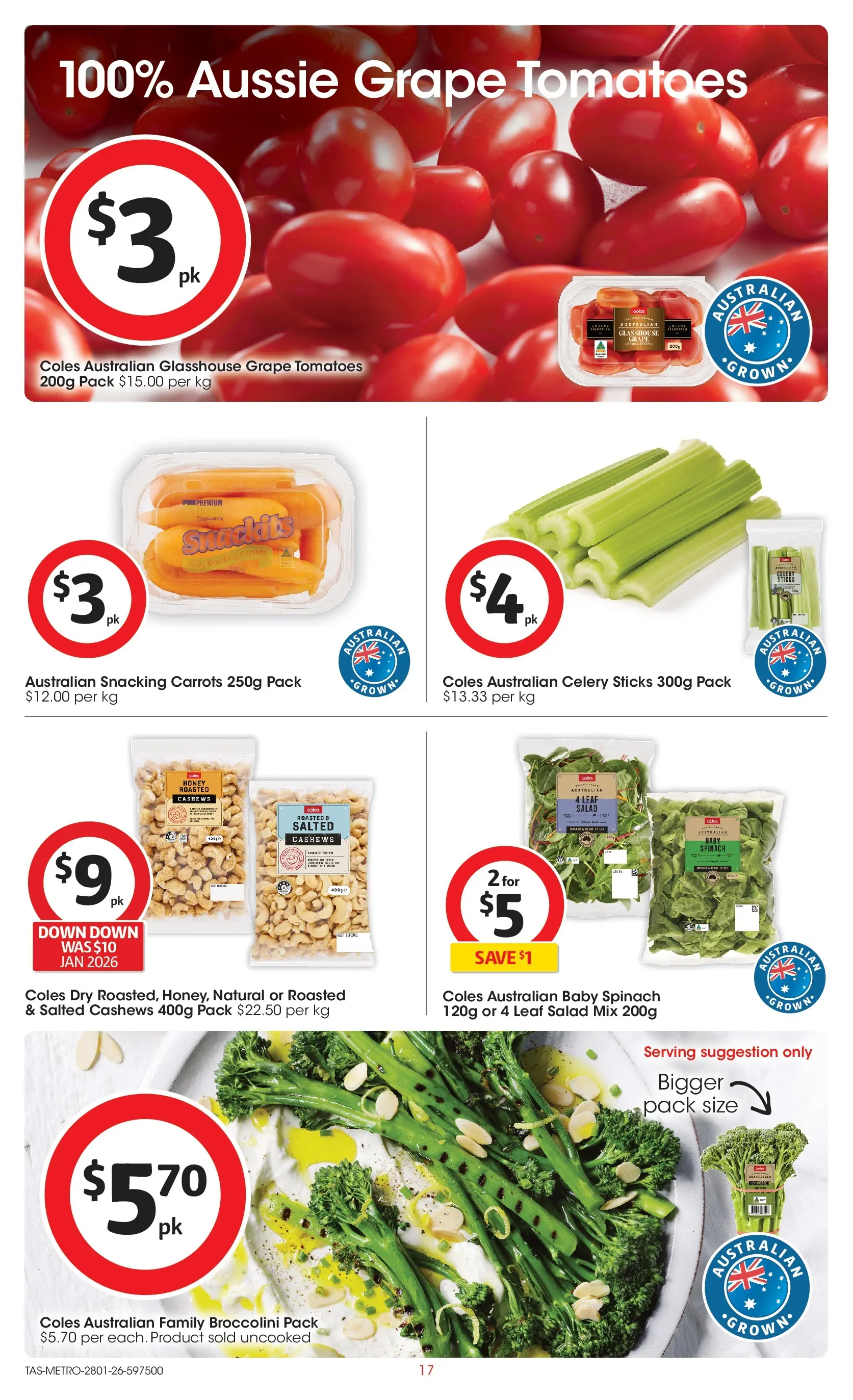 ﻿Coles catalogue valid from 25/01/2026 > Online Australia | Page: 17 | Products: Tomatoes, Carrots, Salad, Spinach