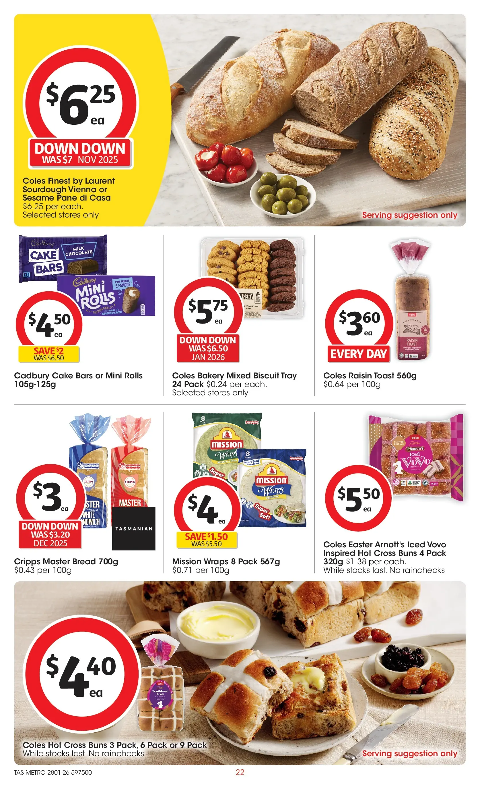 ﻿Coles catalogue valid from 25/01/2026 > Online Australia | Page: 22 | Products: Milk, Bread, Chocolate, Bakery