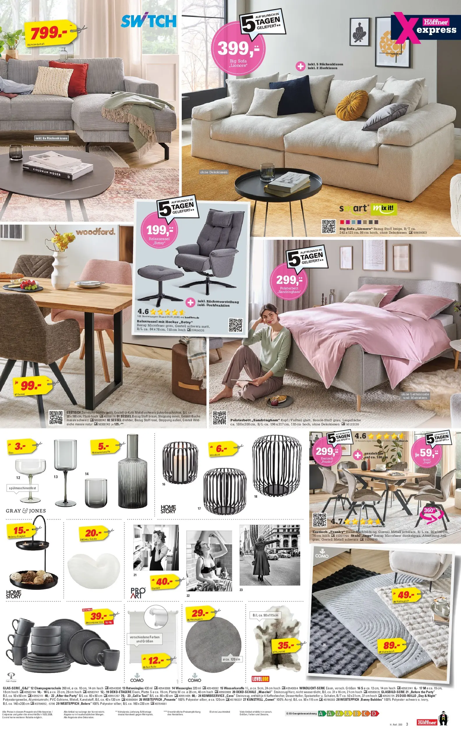 Höffner - Höffner: Möbelangebote (ab 27.01.2026) zum Blättern | Seite: 3 | Produkte: Wohnlandschaft, Esstisch, Sessel, Polsterbett