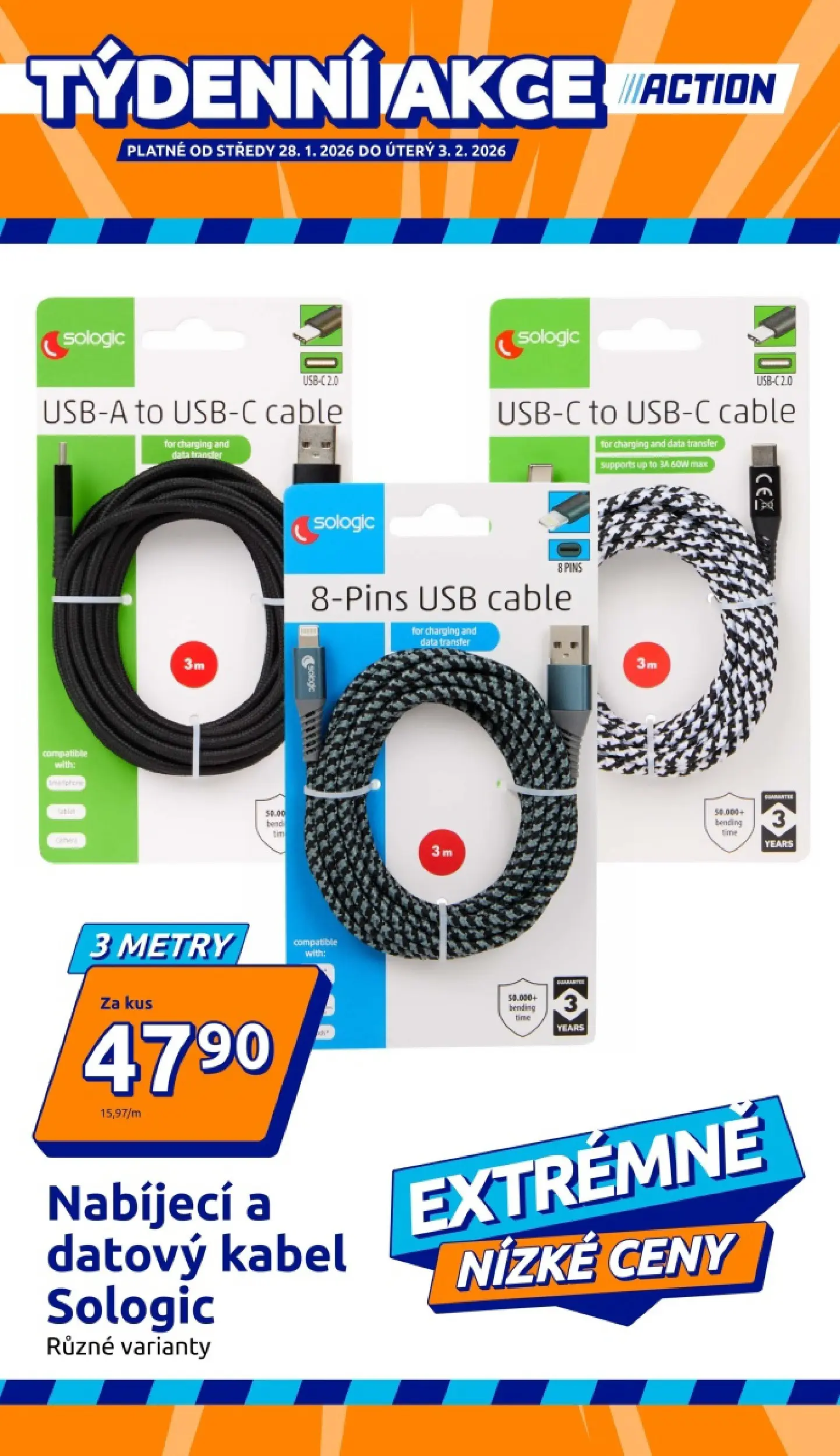 Nabídky - Action leták do 03.02.2026 od 27.01.2026 - akční nabídka | Strana: 1 | Produkty: Kabel, USB