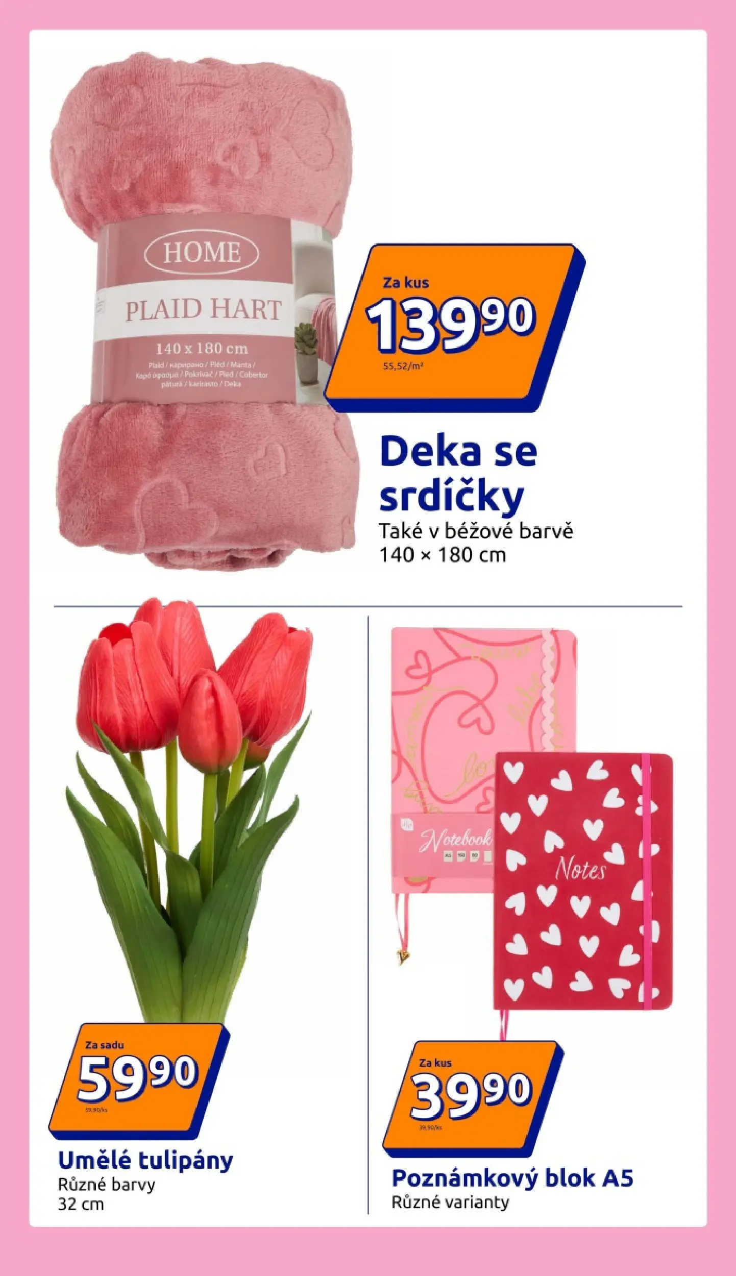 Nabídky - Action leták do 03.02.2026 od 27.01.2026 - akční nabídka | Strana: 15 | Produkty: Blok, Deka, Umělé tulipány, Tulipány