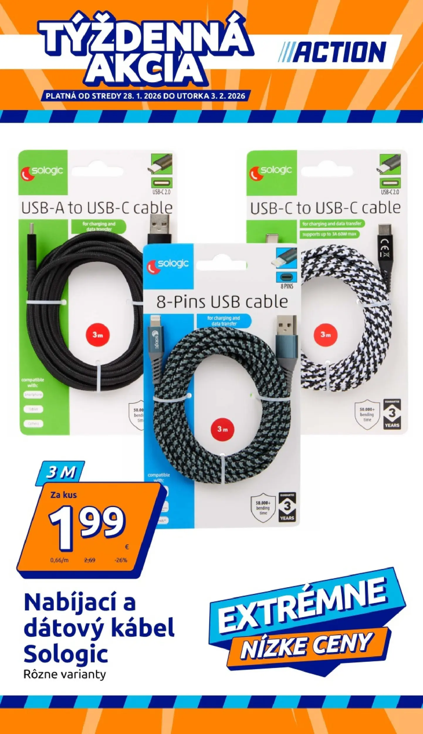 Ponuky - Action leták platný do 03.02.2026 od 28.01.2026 » aktuálna akcia | Strana: 1 | Produkty: Kábel, USB