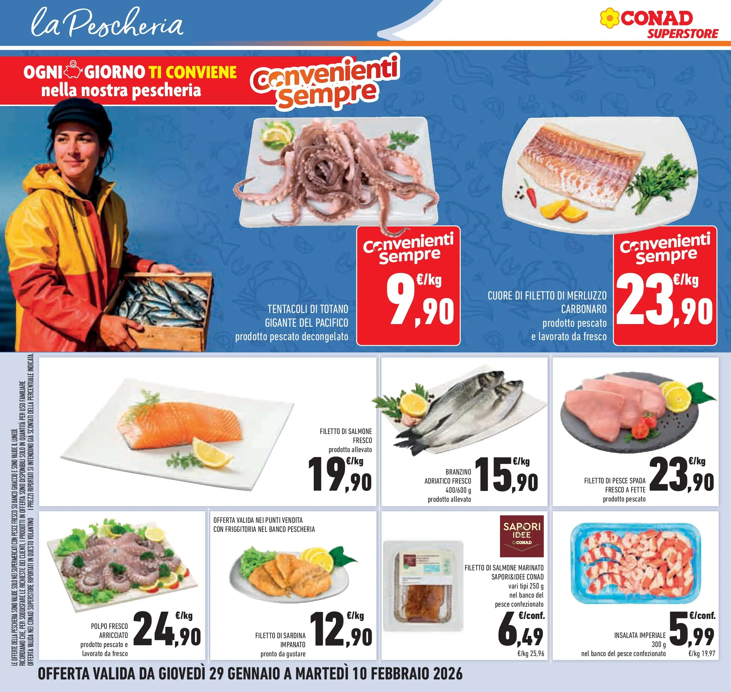Volantino Conad dal 28/01/2026 > Anteprima | Pagina: 16 | Prodotti: Salmone, Merluzzo, Polpo, Pesce spada