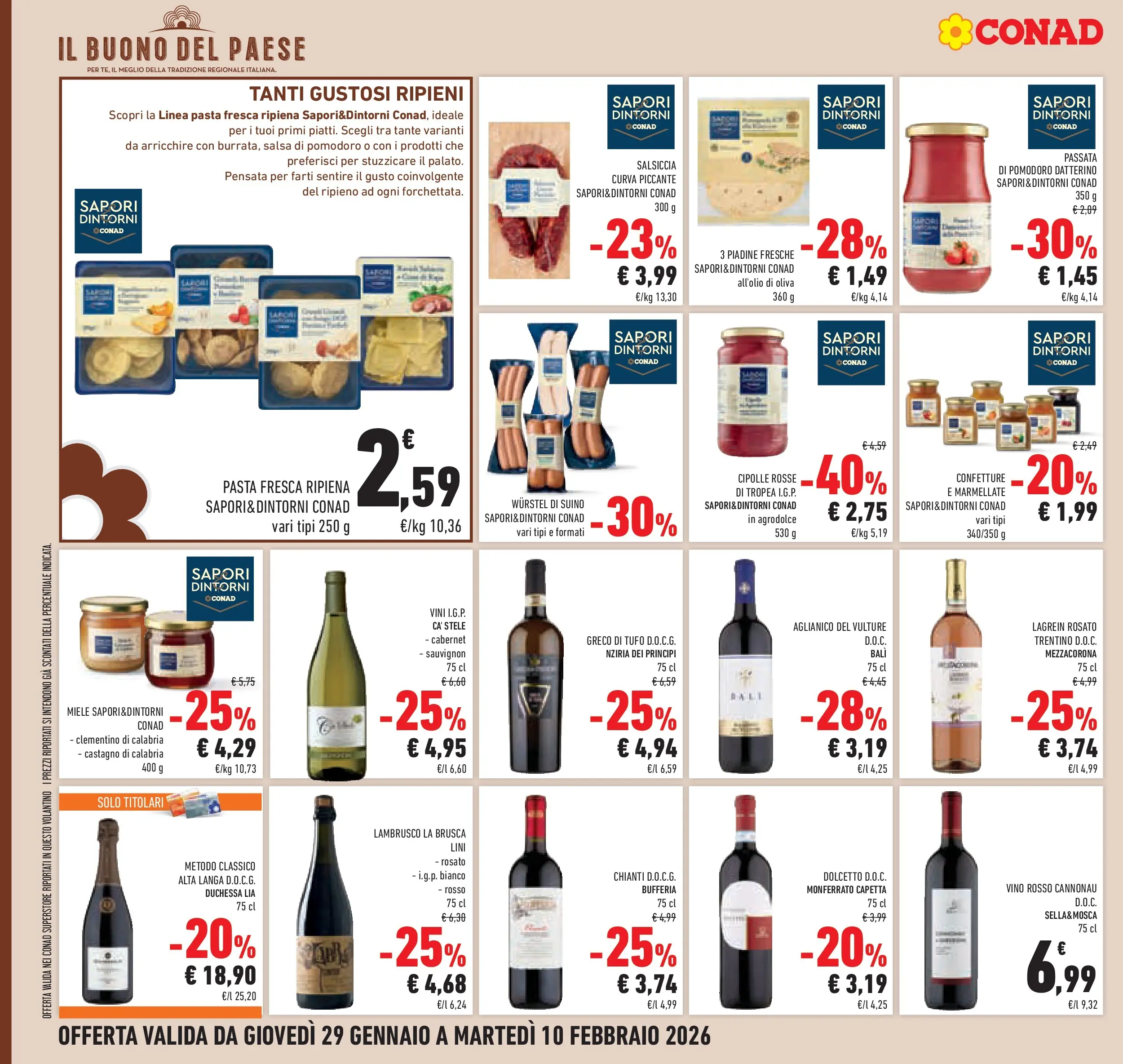 Volantino Conad dal 28/01/2026 > Anteprima | Pagina: 16 | Prodotti: Suino, Pomodoro, Vino, Miele