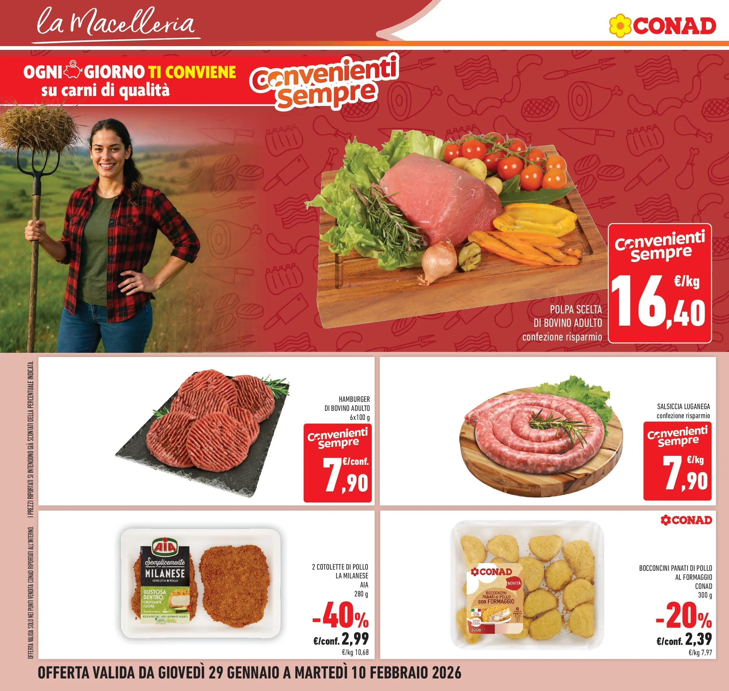 Volantino Conad dal 28/01/2026 > Anteprima | Pagina: 12 | Prodotti: Bovino, Pollo, Formaggio, Hamburger