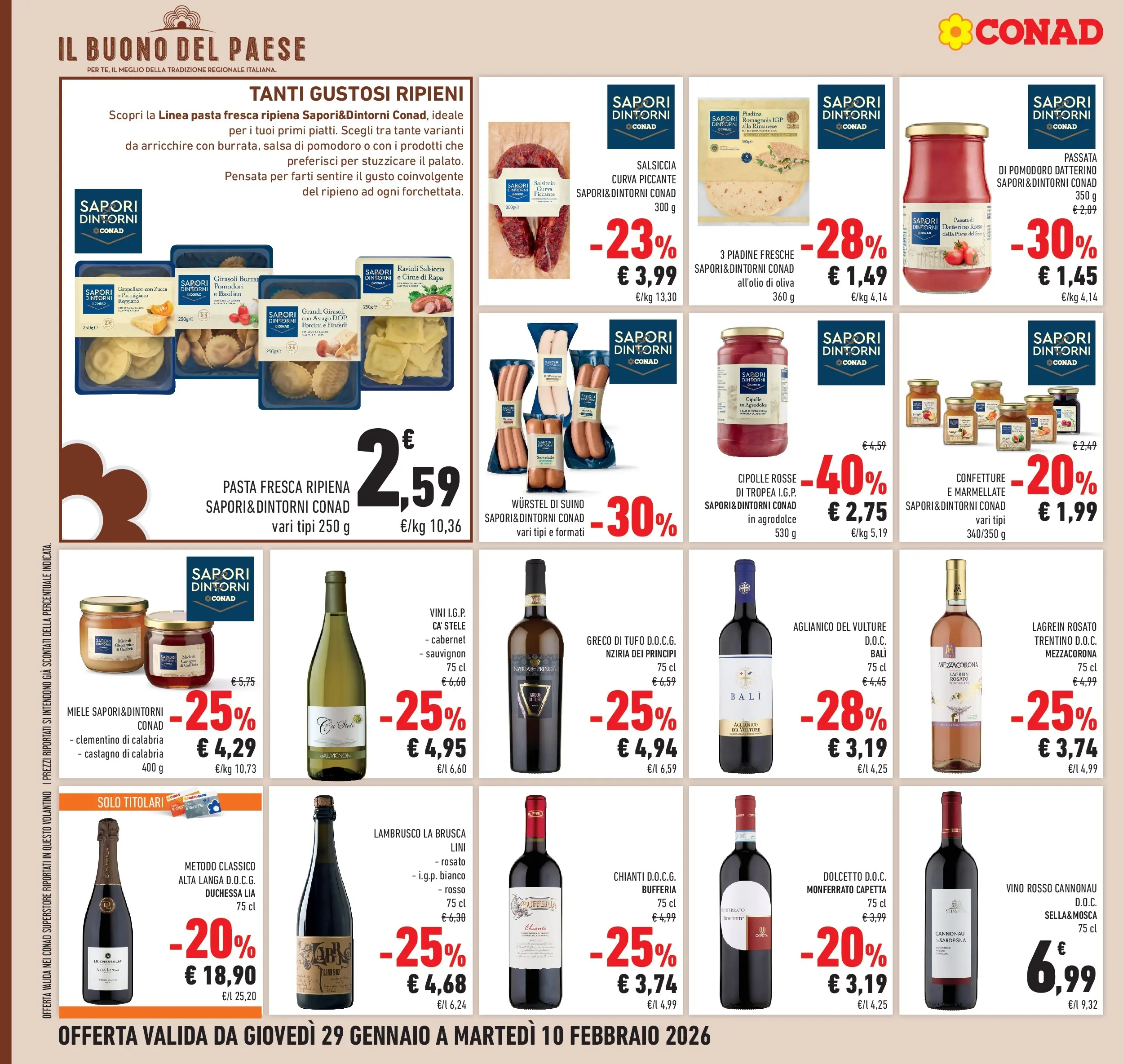 Volantino Conad dal 28/01/2026 > Anteprima | Pagina: 16 | Prodotti: Salsa, Salsiccia, Passata di pomodoro, Miele