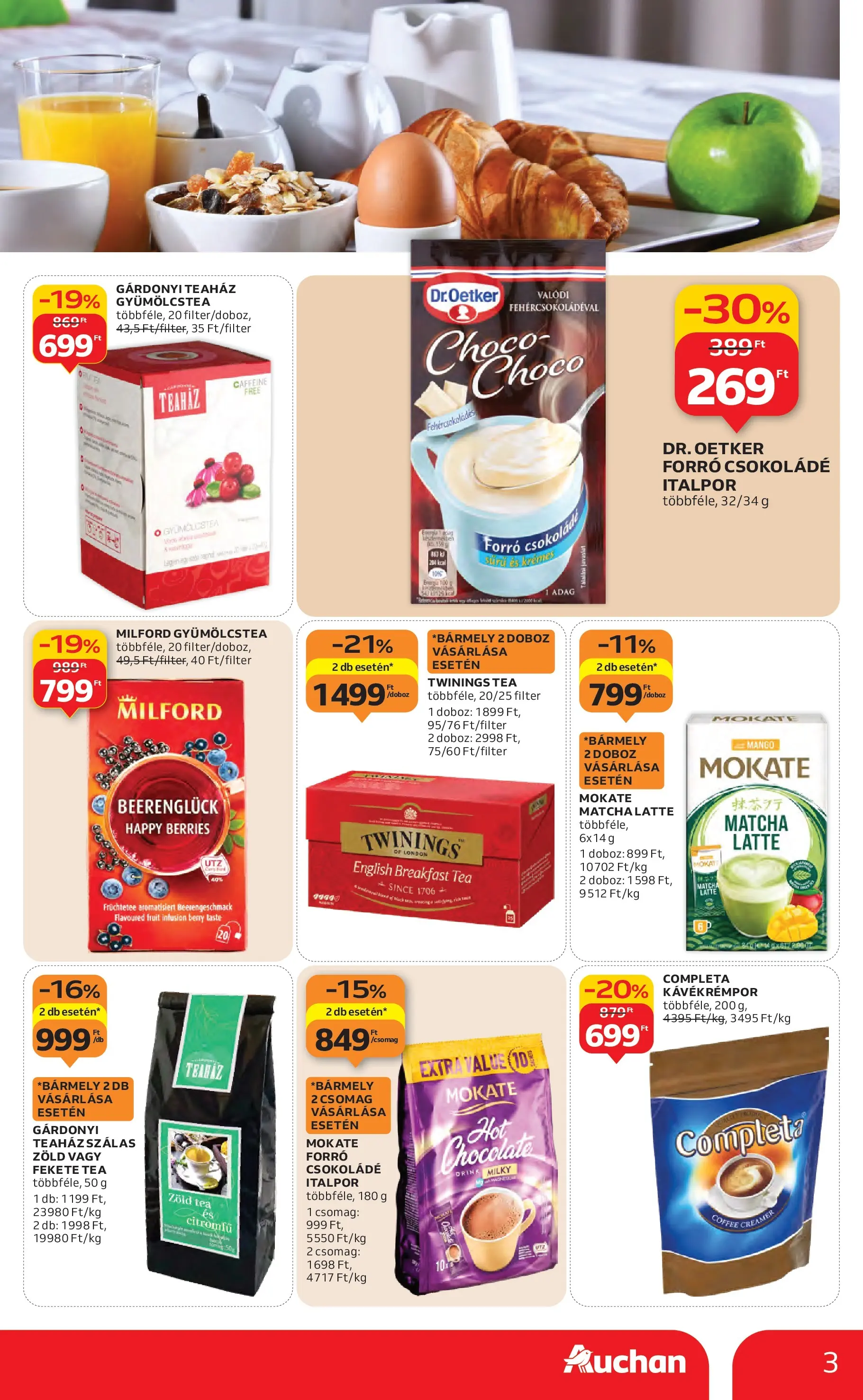 Auchan Akciós újság - 2026.01.29. -tól/töl > akció, lapozható szórólap 🛍️ | Oldal: 3 | Termékek: Gyümölcstea, Doboz, Csokoládé, Mangó