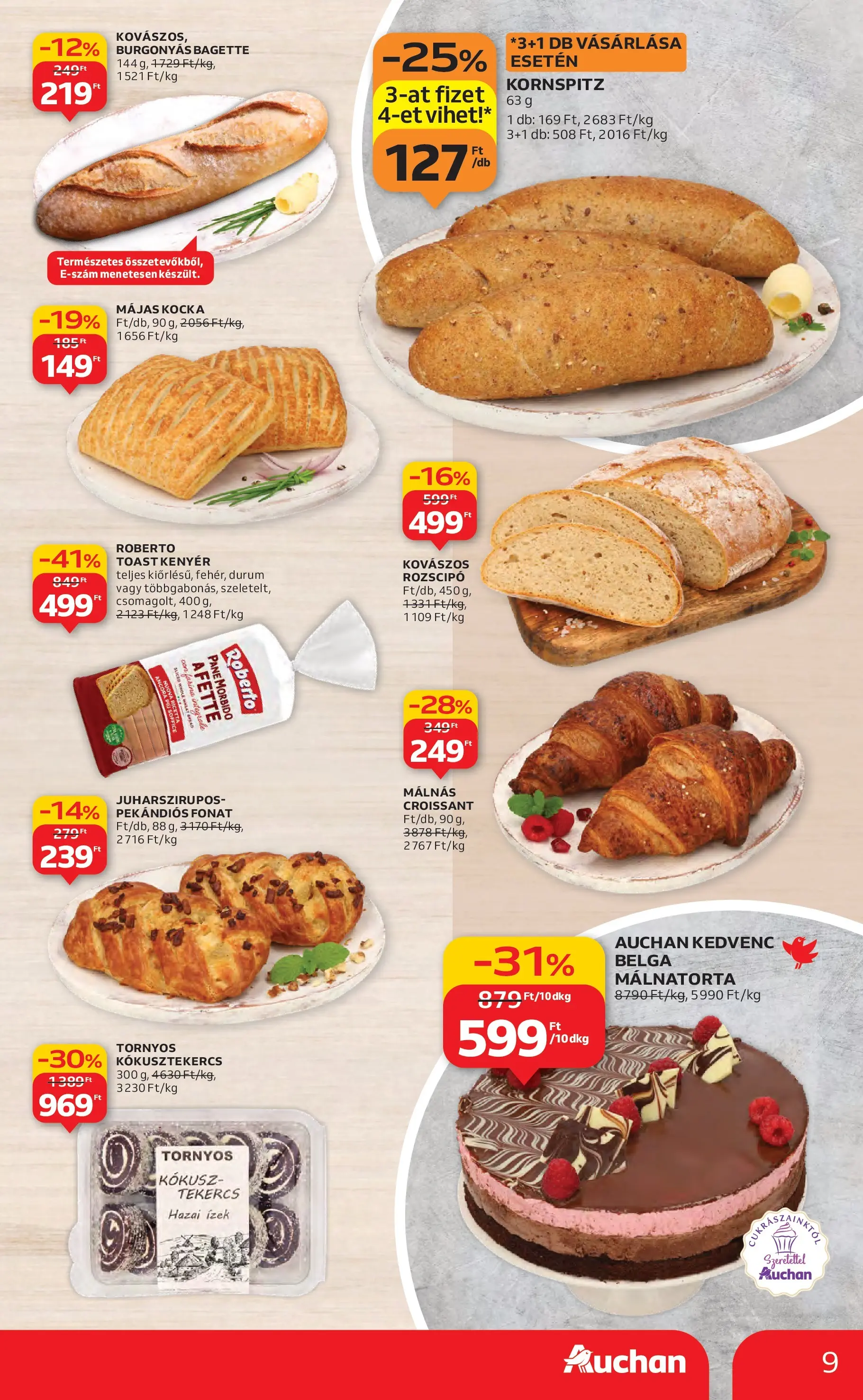 Auchan Akciós újság - 2026.01.29. -tól/töl > akció, lapozható szórólap 🛍️ | Oldal: 9 | Termékek: Croissant, Kokusz, Kenyér, Toast kenyér