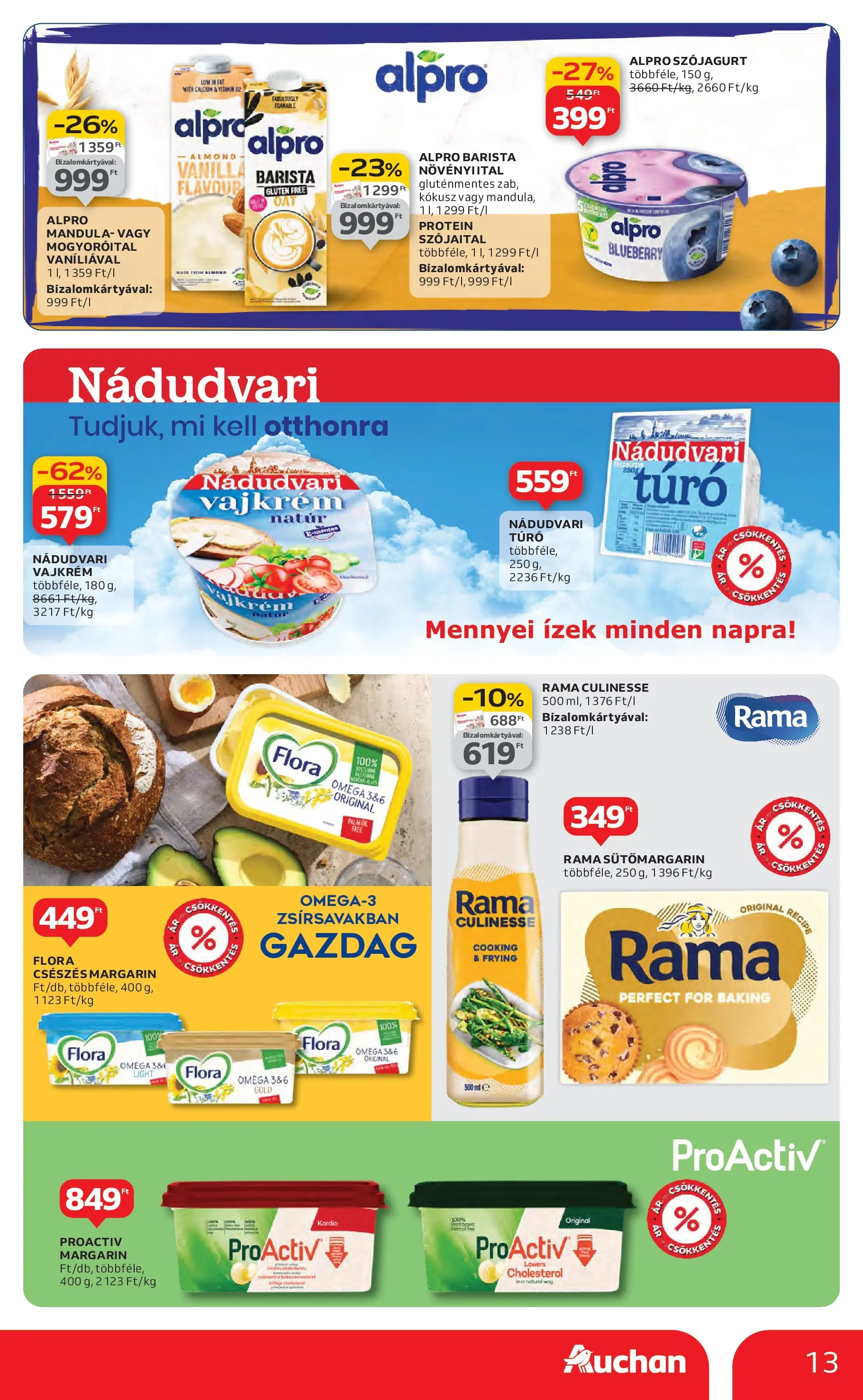 Auchan Akciós újság - 2026.01.29. -tól/töl > akció, lapozható szórólap 🛍️ | Oldal: 13 | Termékek: Margarin, Mandula, Szójaital, Túró