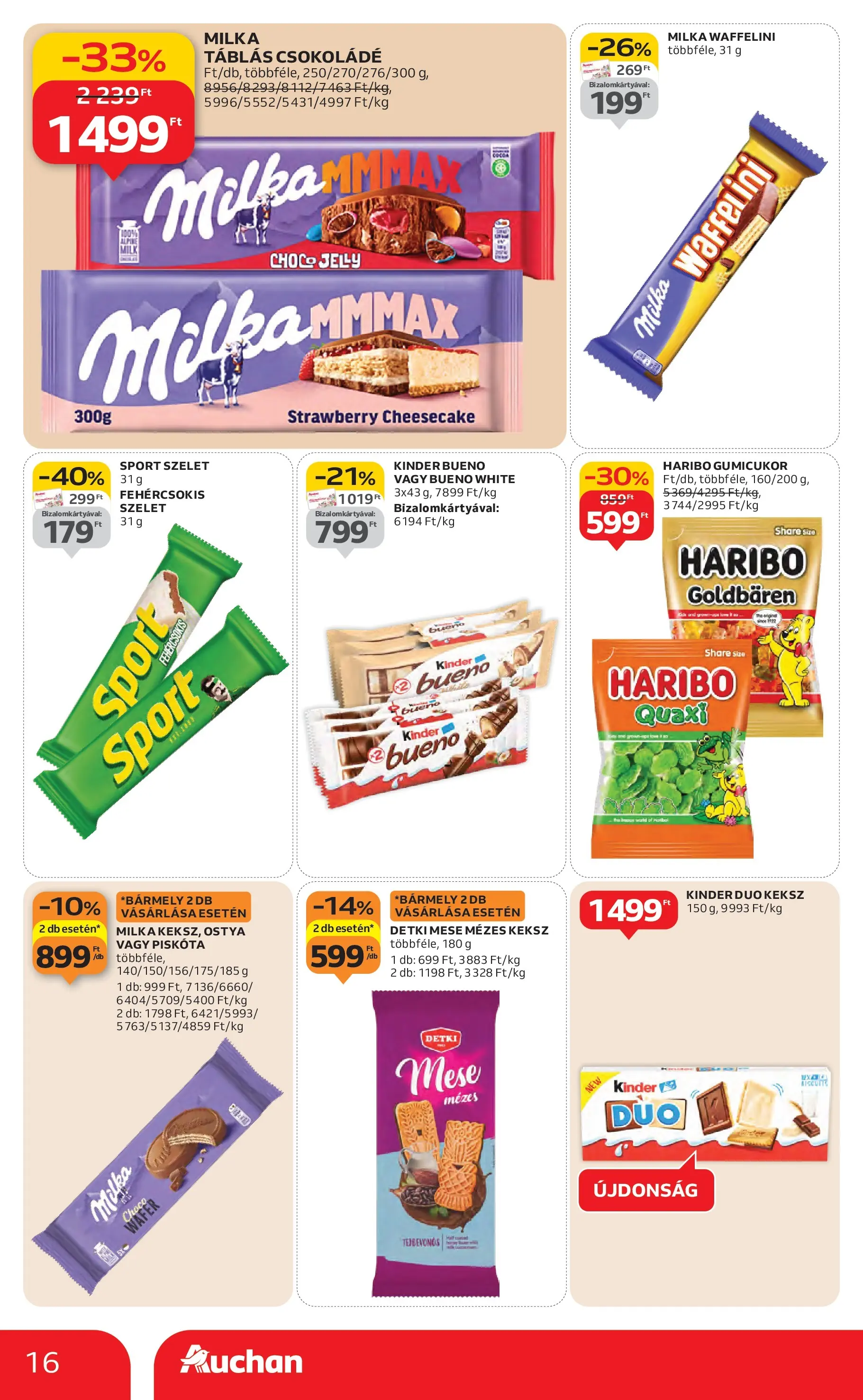 Auchan Akciós újság - 2026.01.29. -tól/töl > akció, lapozható szórólap 🛍️ | Oldal: 16 | Termékek: Piskóta, Waffelini, Csokoládé, Keksz