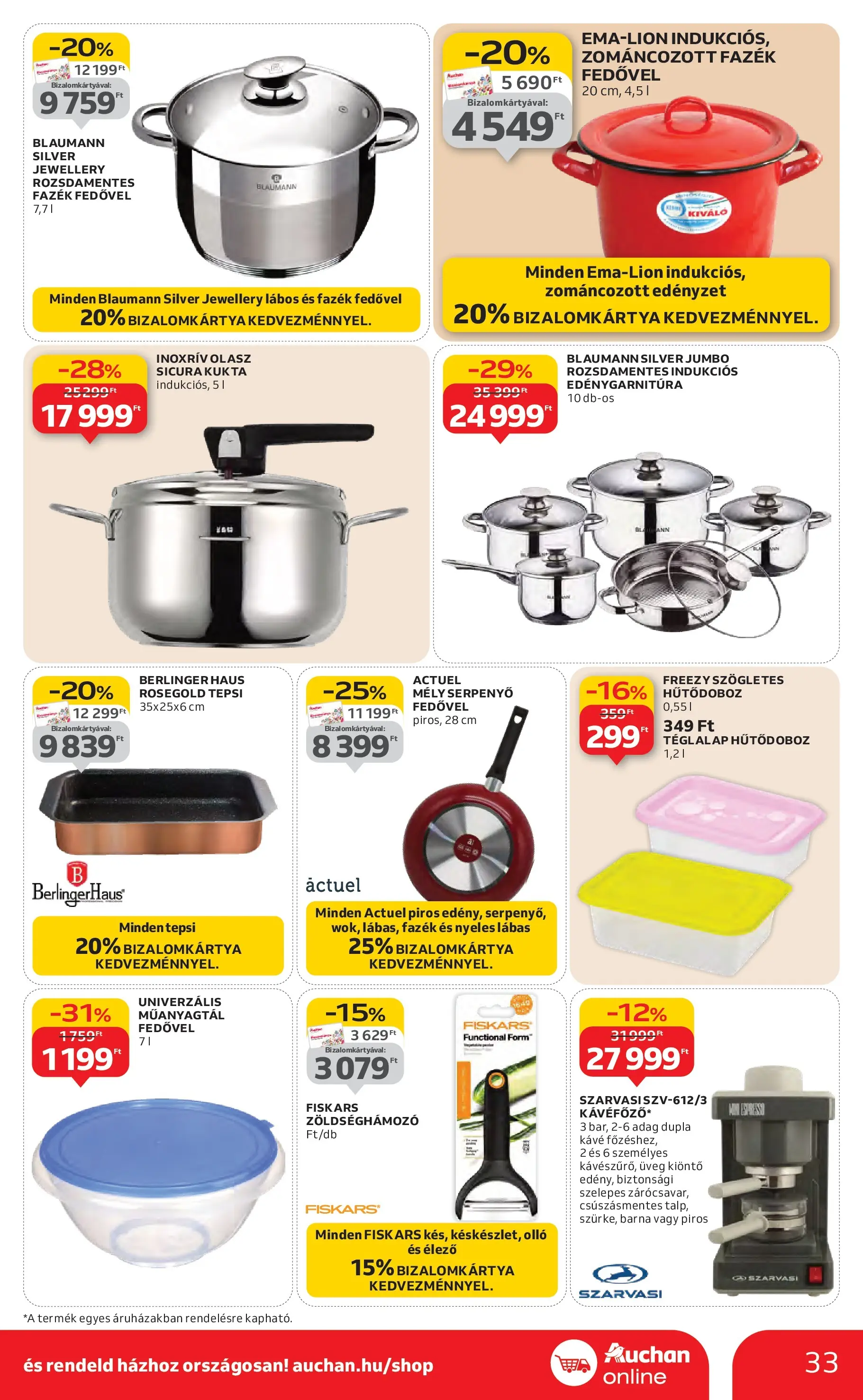 Auchan Akciós újság - 2026.01.29. -tól/töl > akció, lapozható szórólap 🛍️ | Oldal: 33 | Termékek: Zöldséghámozó, Serpenyő, Kávé