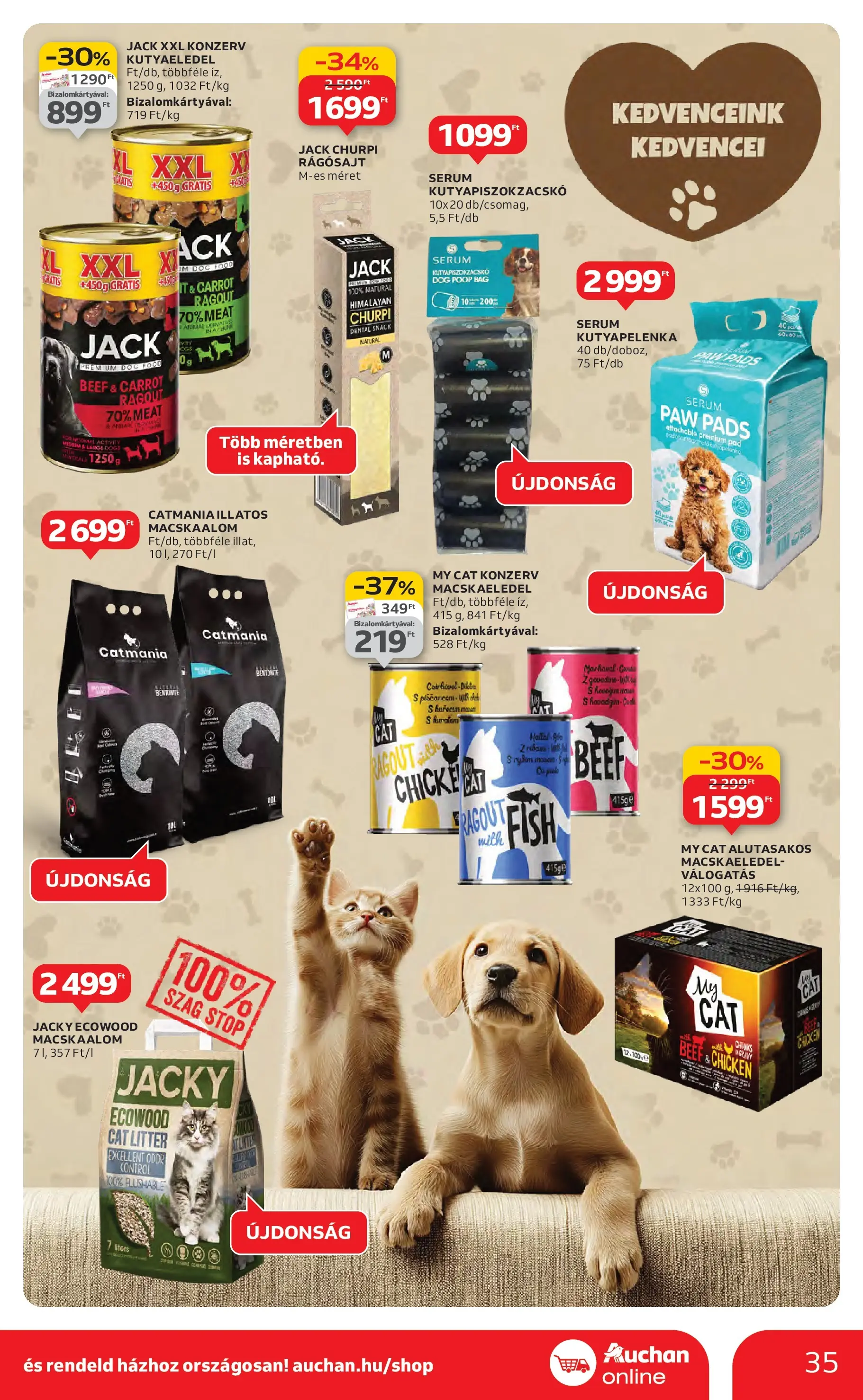 Auchan Akciós újság - 2026.01.29. -tól/töl > akció, lapozható szórólap 🛍️ | Oldal: 35 | Termékek: Macskaalom, Macskaeledel, Kutyaeledel
