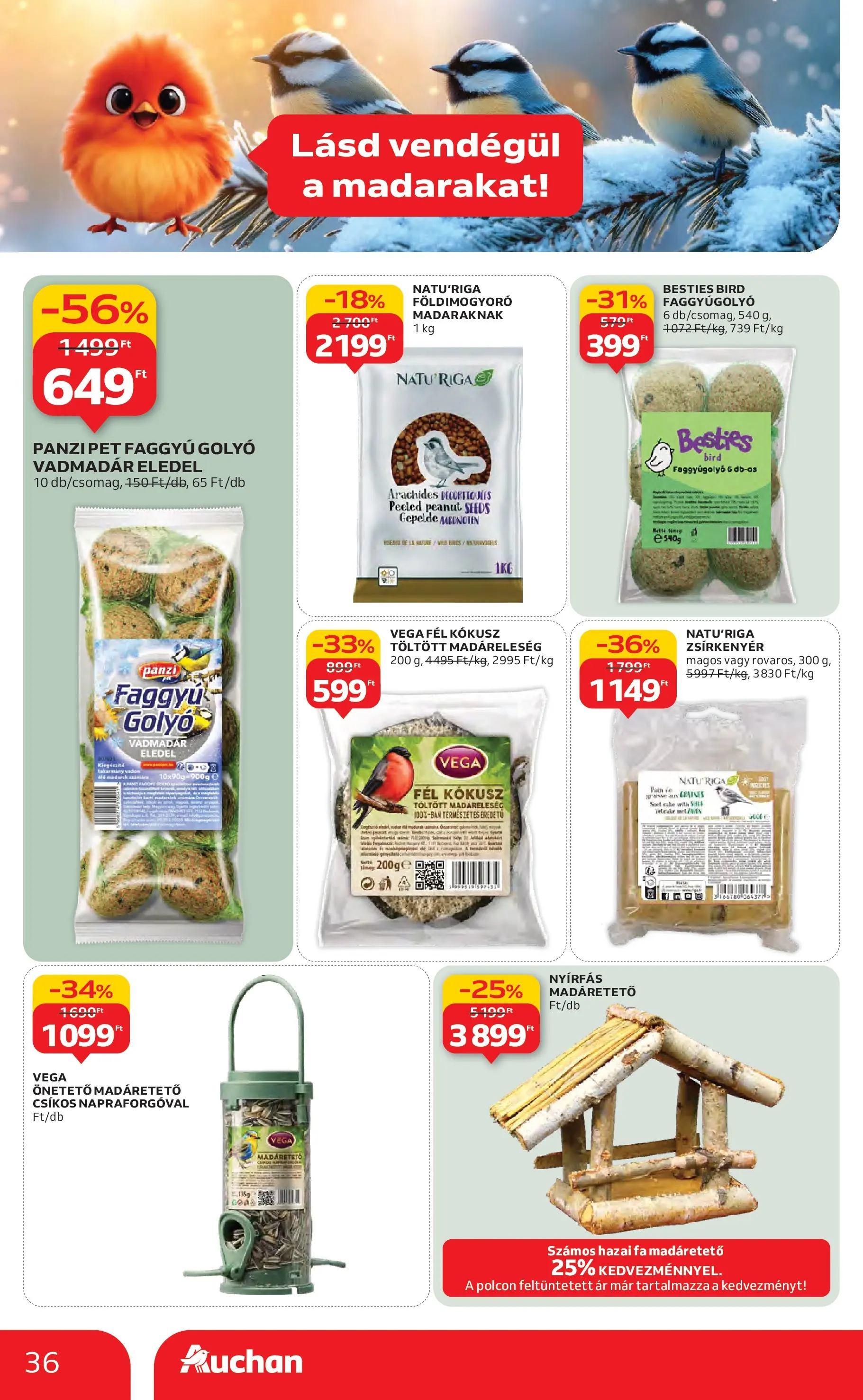 Auchan Akciós újság - 2026.01.29. -tól/töl > akció, lapozható szórólap 🛍️ | Oldal: 36 | Termékek: Kokusz, Földimogyoró, Madáretető