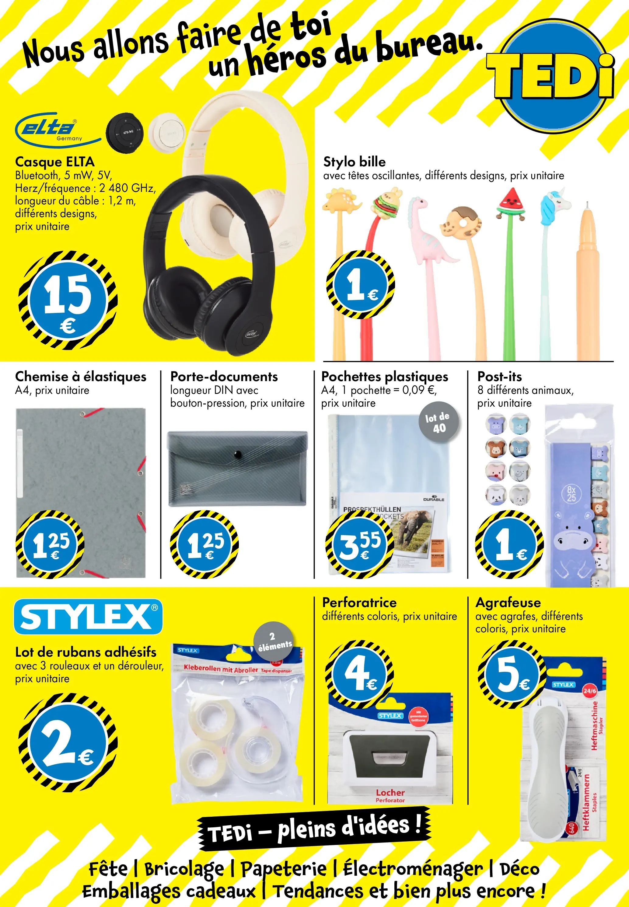 TEDi - TEDi - pleins d'idées à partir du 28/01/2026 - promo en ligne | Page: 24 | Produits: Stylo, Agrafeuse, Élastiques, Casque