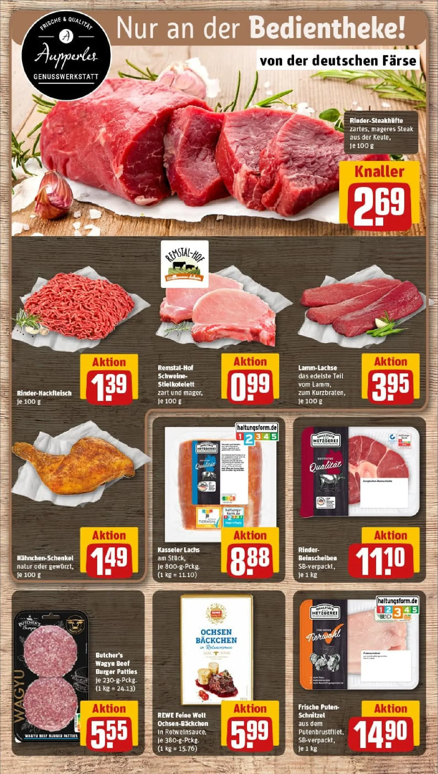 REWE Prospekt ab 02.02.2026 zum Blättern » Angebote | Seite: 12 | Produkte: Burger, Schnitzel, Lachs, Steak