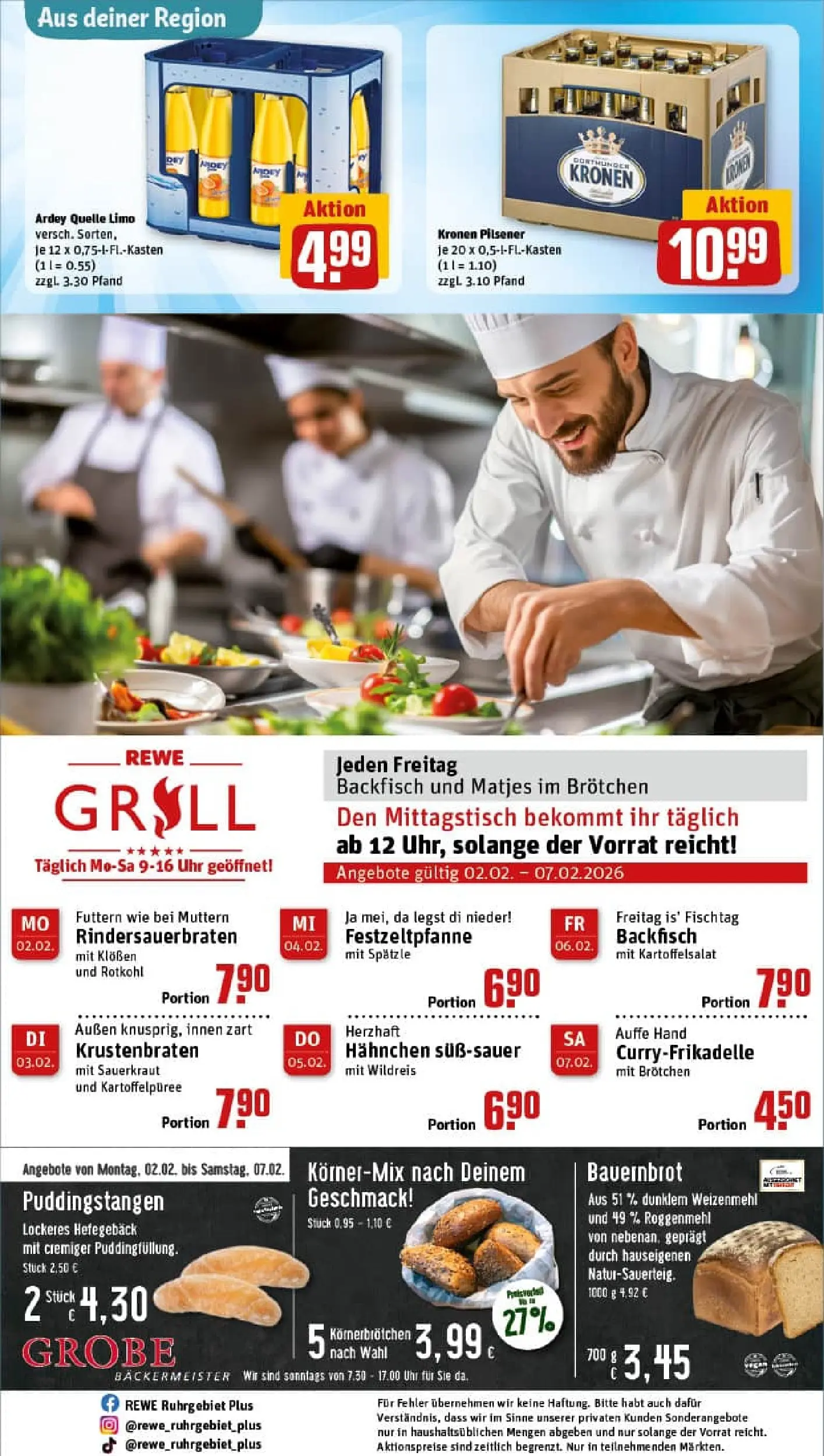 REWE Prospekt ab 02.02.2026 zum Blättern » Angebote | Seite: 32 | Produkte: Grill, Hahnchen, Weizenmehl, Krustenbraten