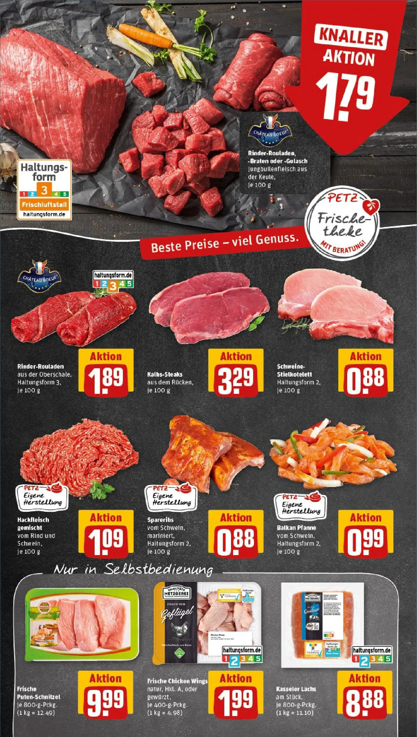 REWE Prospekt ab 02.02.2026 zum Blättern » Angebote | Seite: 10 | Produkte: Lachs, Gulasch, Steak, Hackfleisch