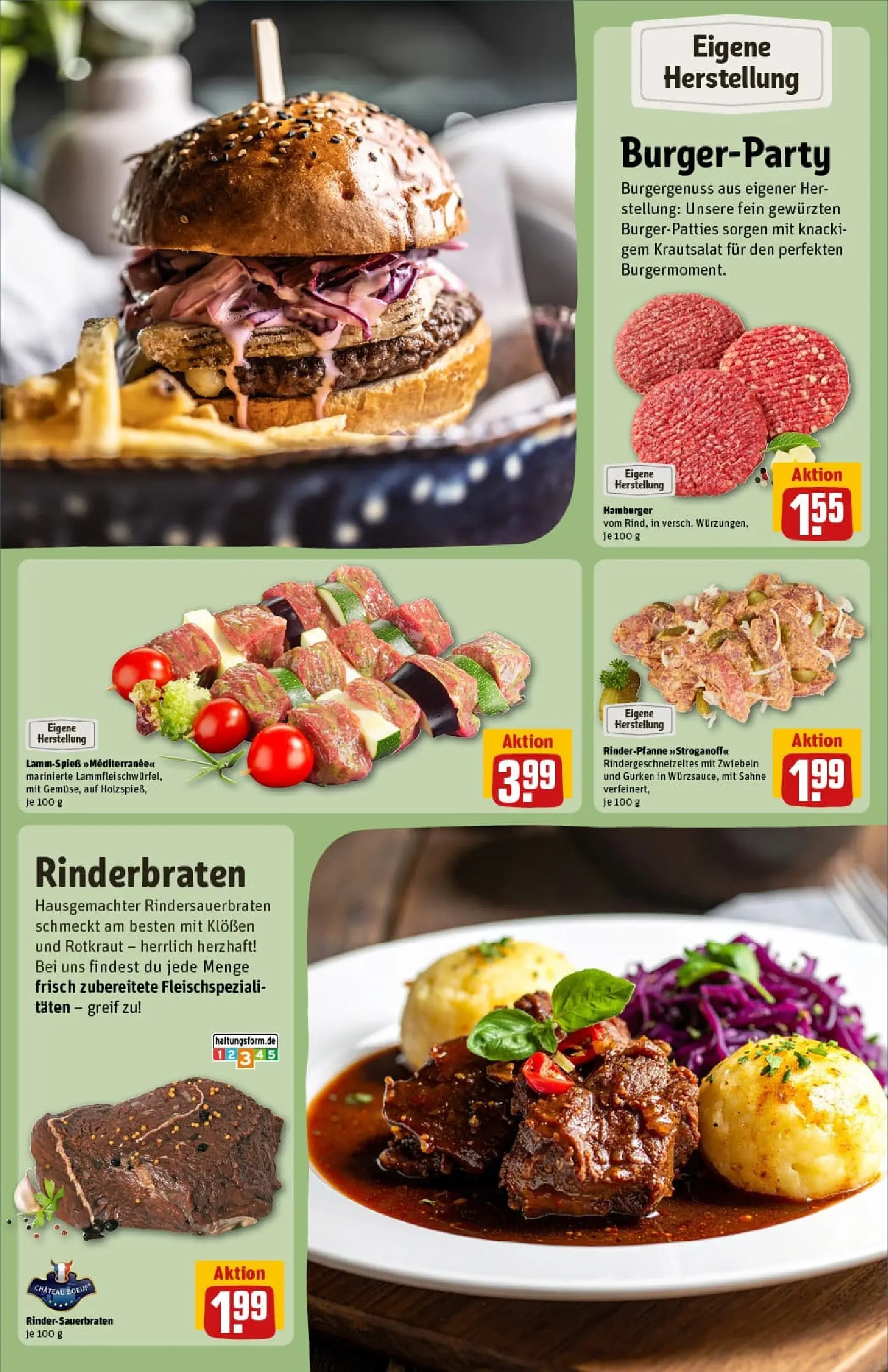 REWE Prospekt ab 02.02.2026 zum Blättern » Angebote | Seite: 14 | Produkte: Rinderbraten, Burger, Zwiebeln, Sahne