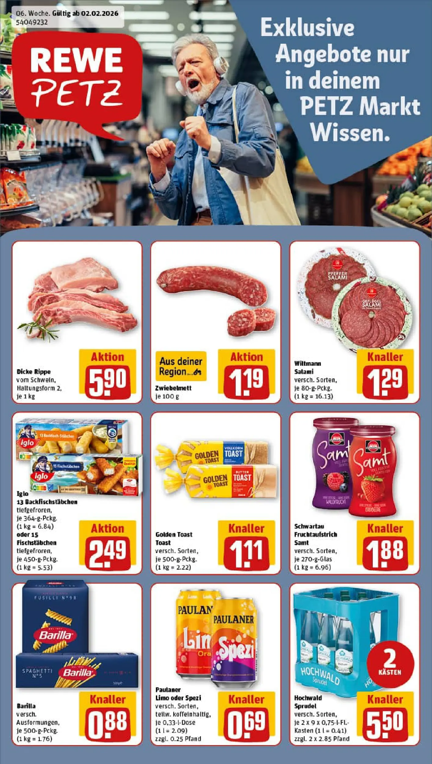 REWE Prospekt ab 02.02.2026 zum Blättern » Angebote | Seite: 1 | Produkte: Barilla, Toast, Salami, Paulaner