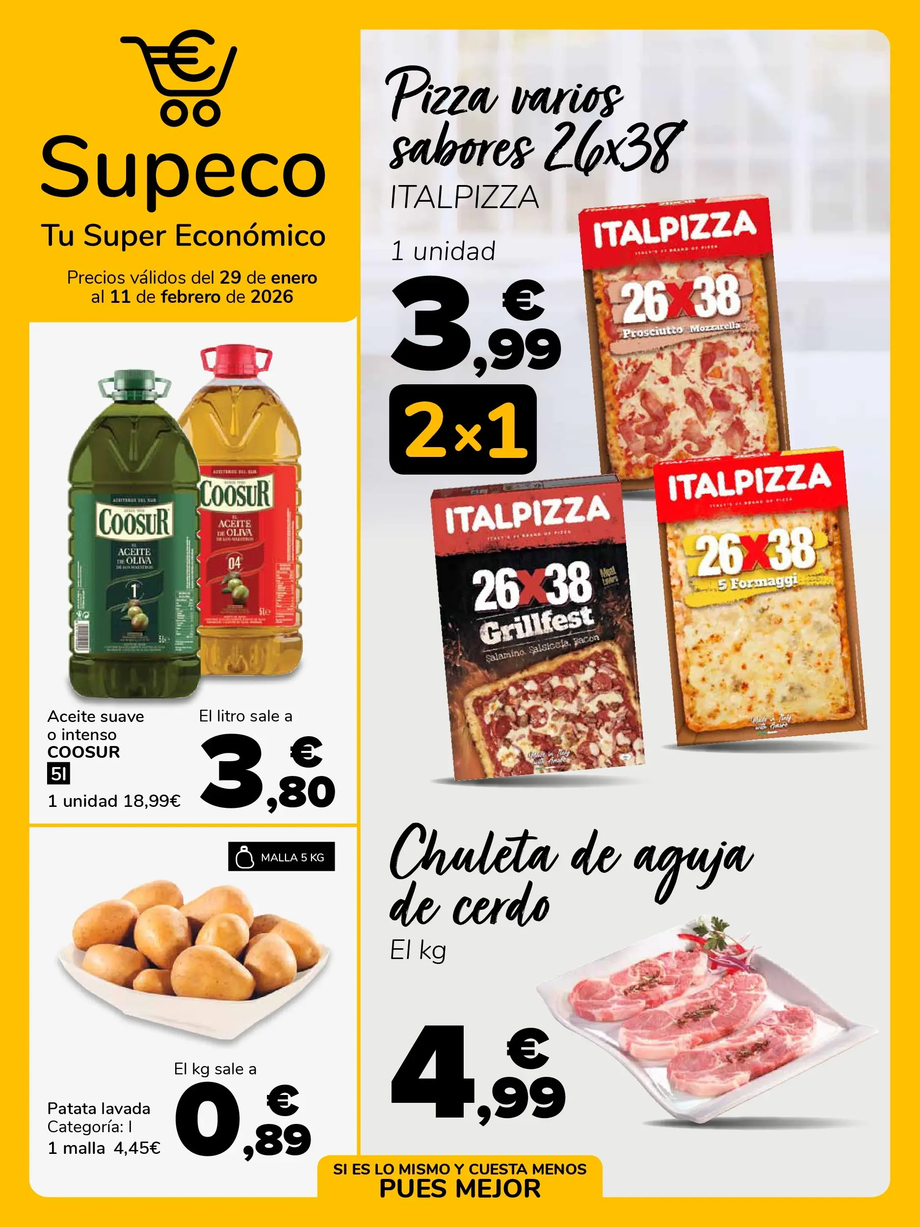 Supeco folleto 28/01/2026 - 11/02/2026 | Página: 1 | Productos: Aceite, Pizza, Cerdo, Aceite de oliva
