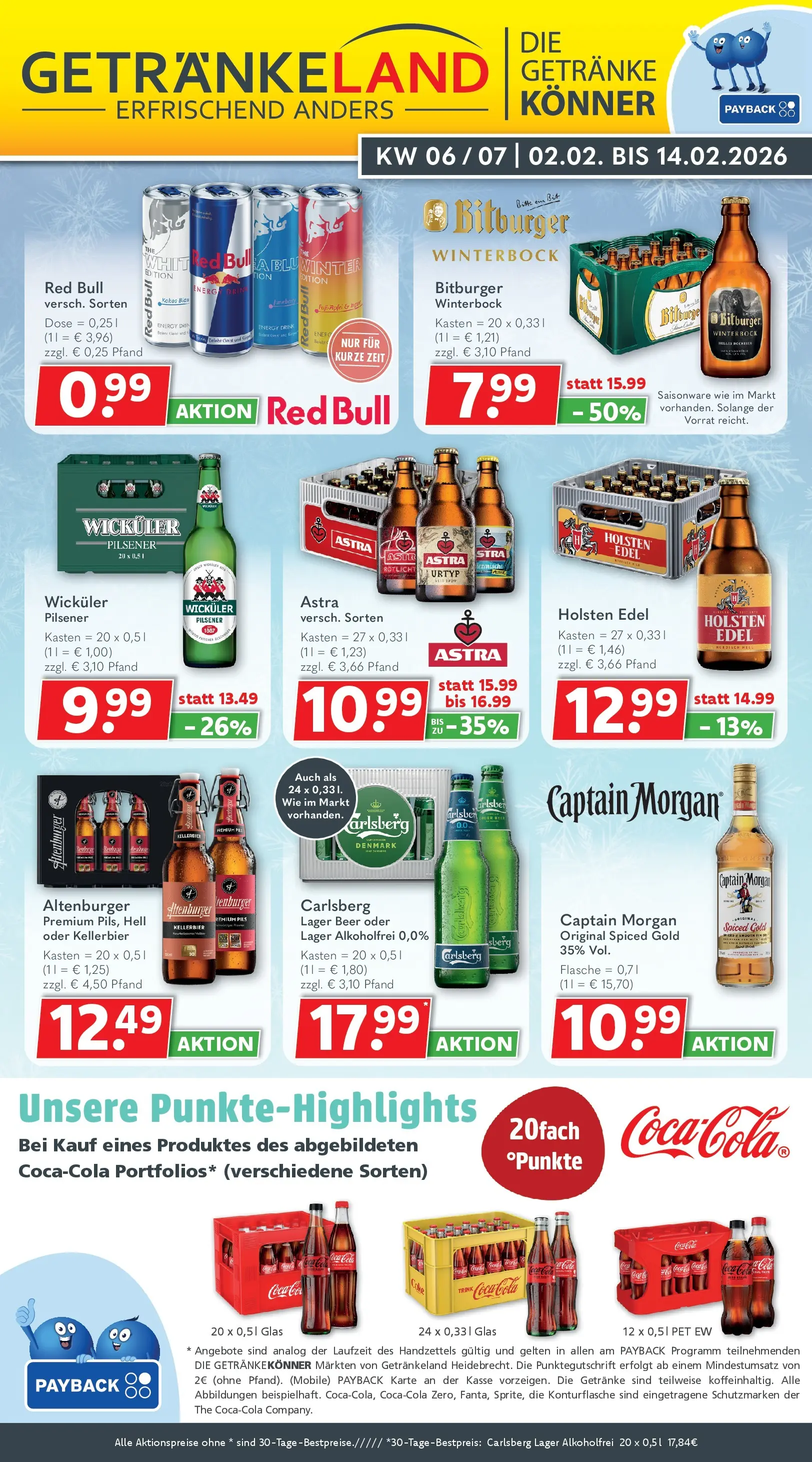 Getränkeland - Getränkeland: Getränkeangebote (ab 02.02.2026) zum Blättern | Seite: 1 | Produkte: Bitburger, Carlsberg, Holsten, Captain morgan
